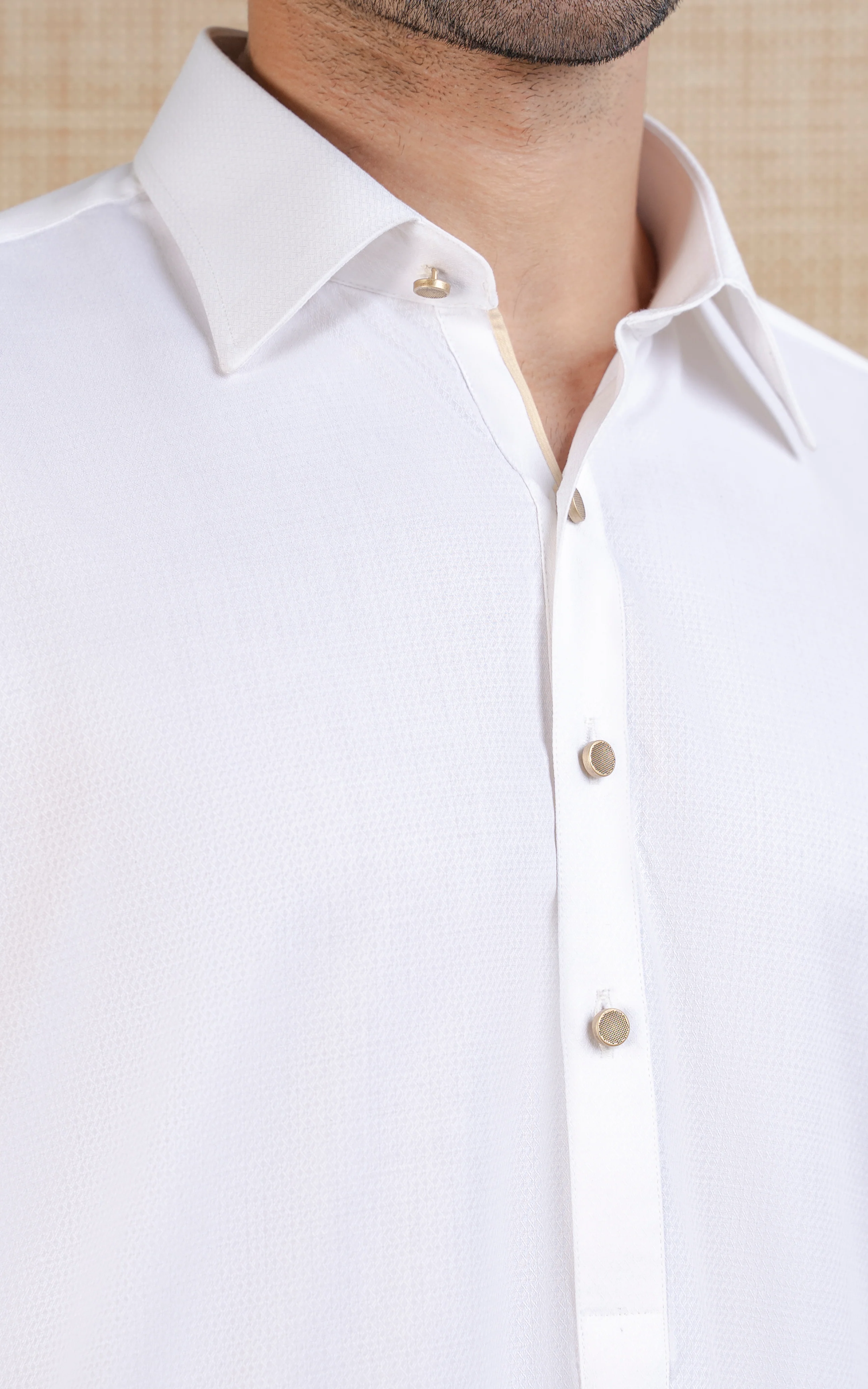 TEXTURED BLENDED KAMEEZ SHALWAR - EXECUTIVE COLLECTION WHITE - Image 3
