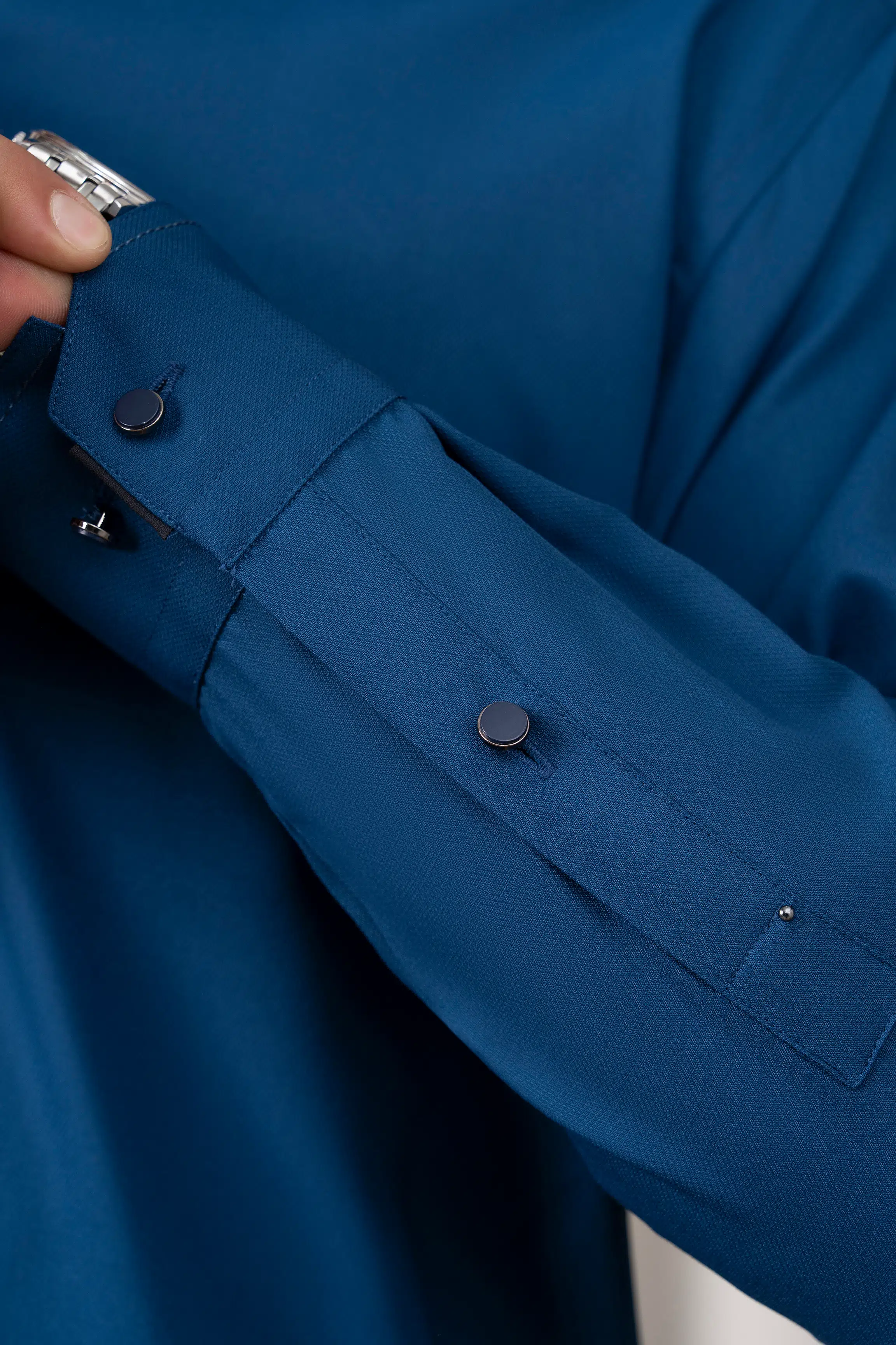 TEXTURED BLENDED KAMEEZ SHALWAR - SIGNATURE COLLECTION CERULEAN BLUE - Image 7