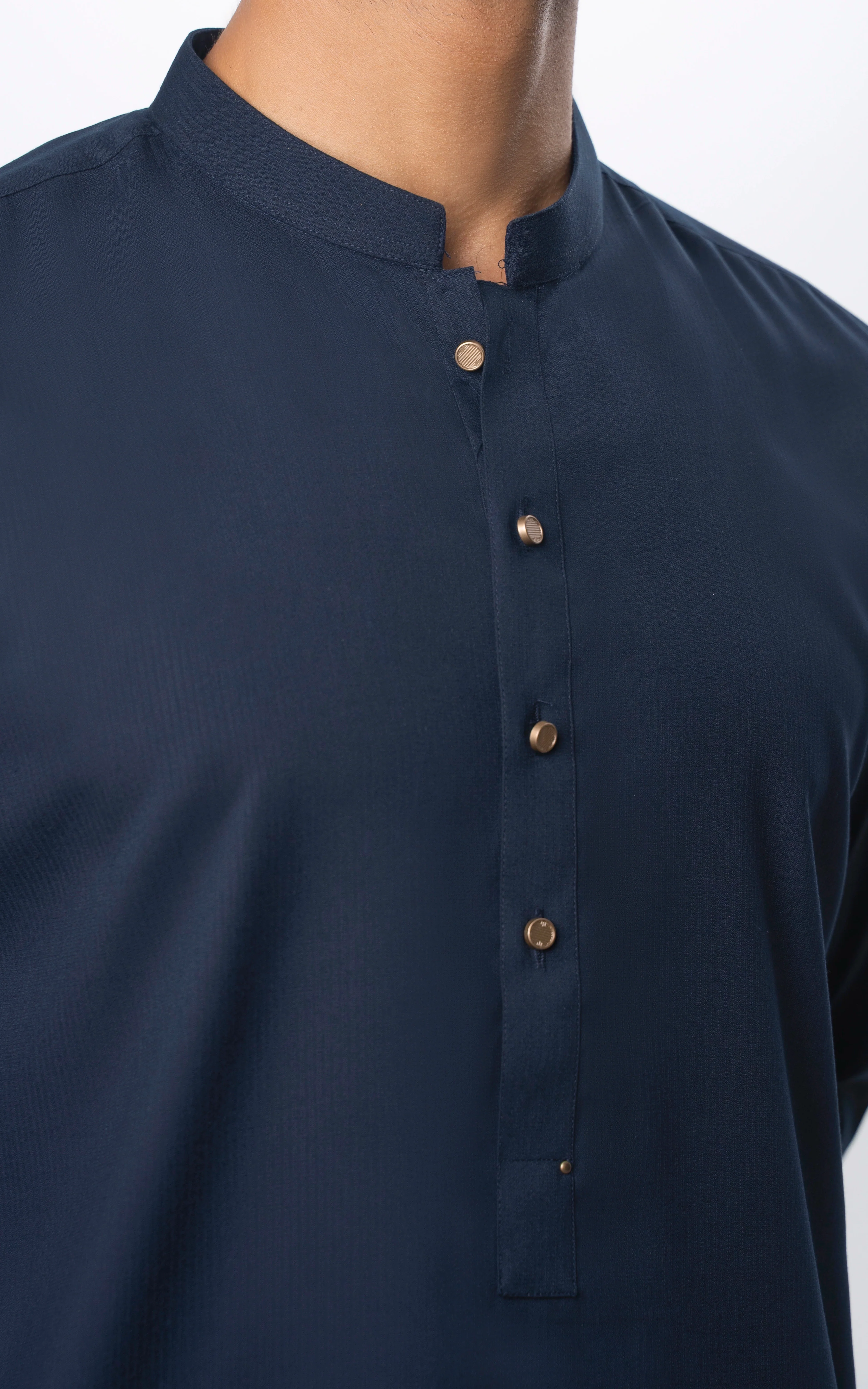 TEXTURED BLENDED KAMEEZ SHALWAR | SIGNATURE COLLECTION NAVY - Image 2