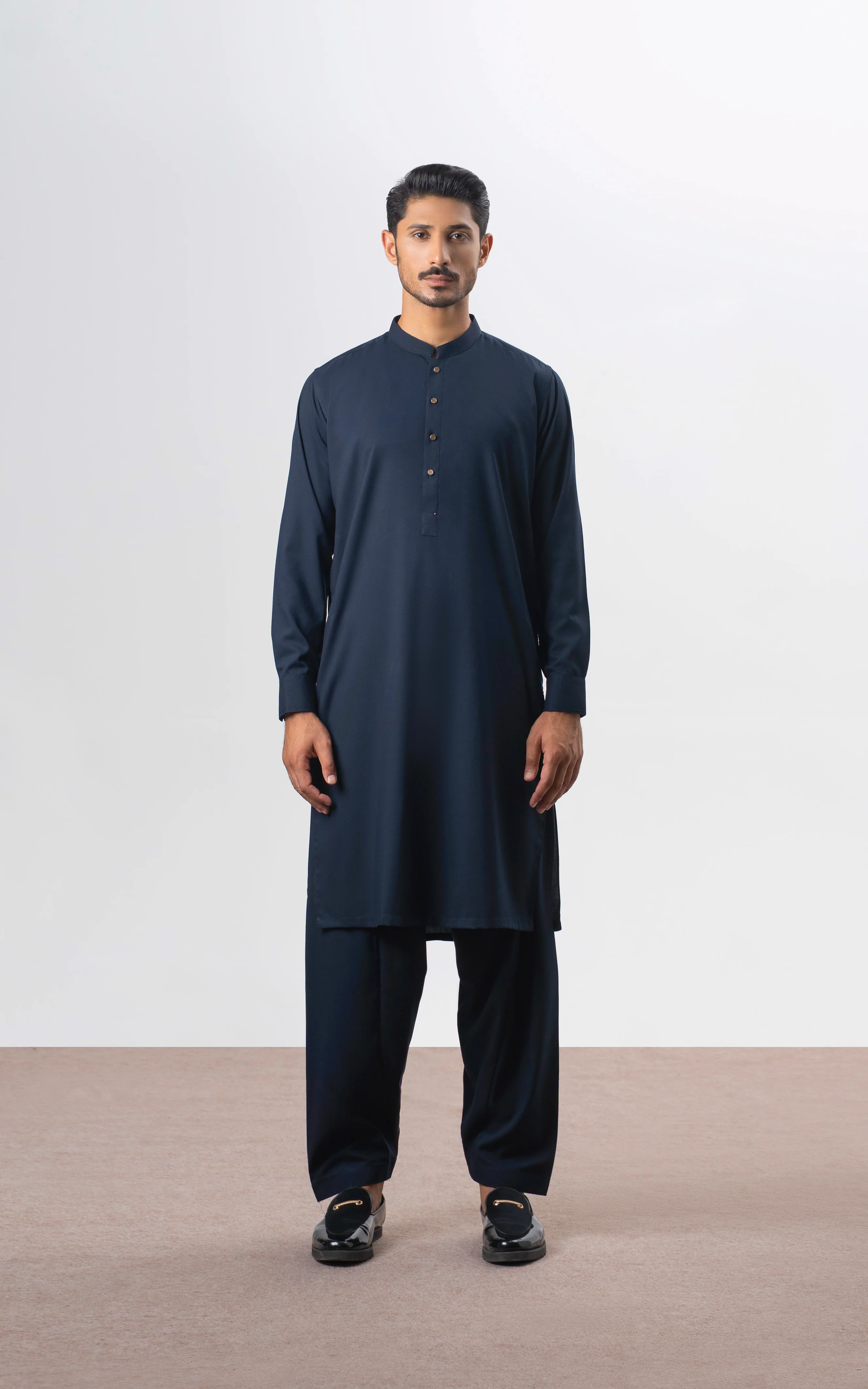 TEXTURED BLENDED KAMEEZ SHALWAR | SIGNATURE COLLECTION NAVY - Image 4
