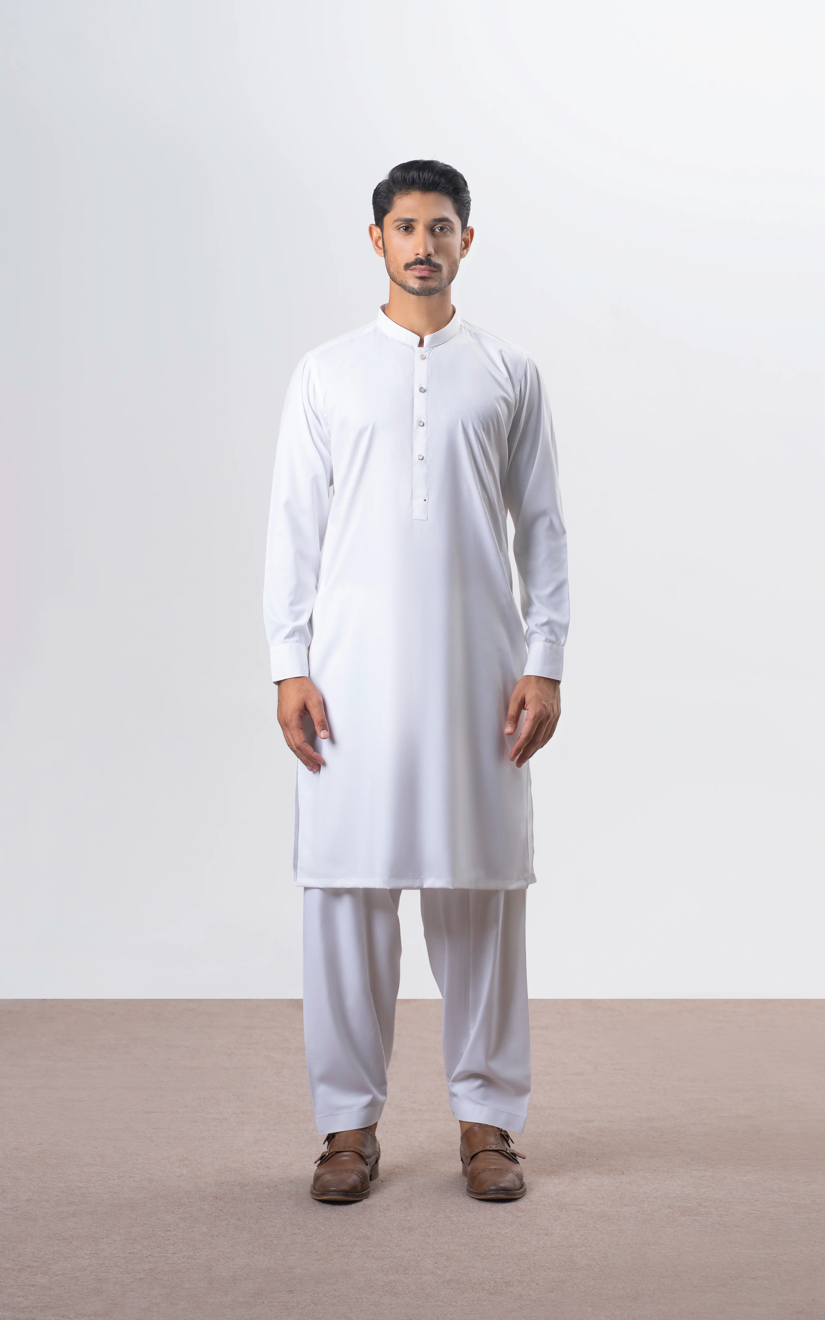 TEXTURED BLENDED KAMEEZ SHALWAR | SIGNATURE COLLECTION OFF WHITE - Image 2