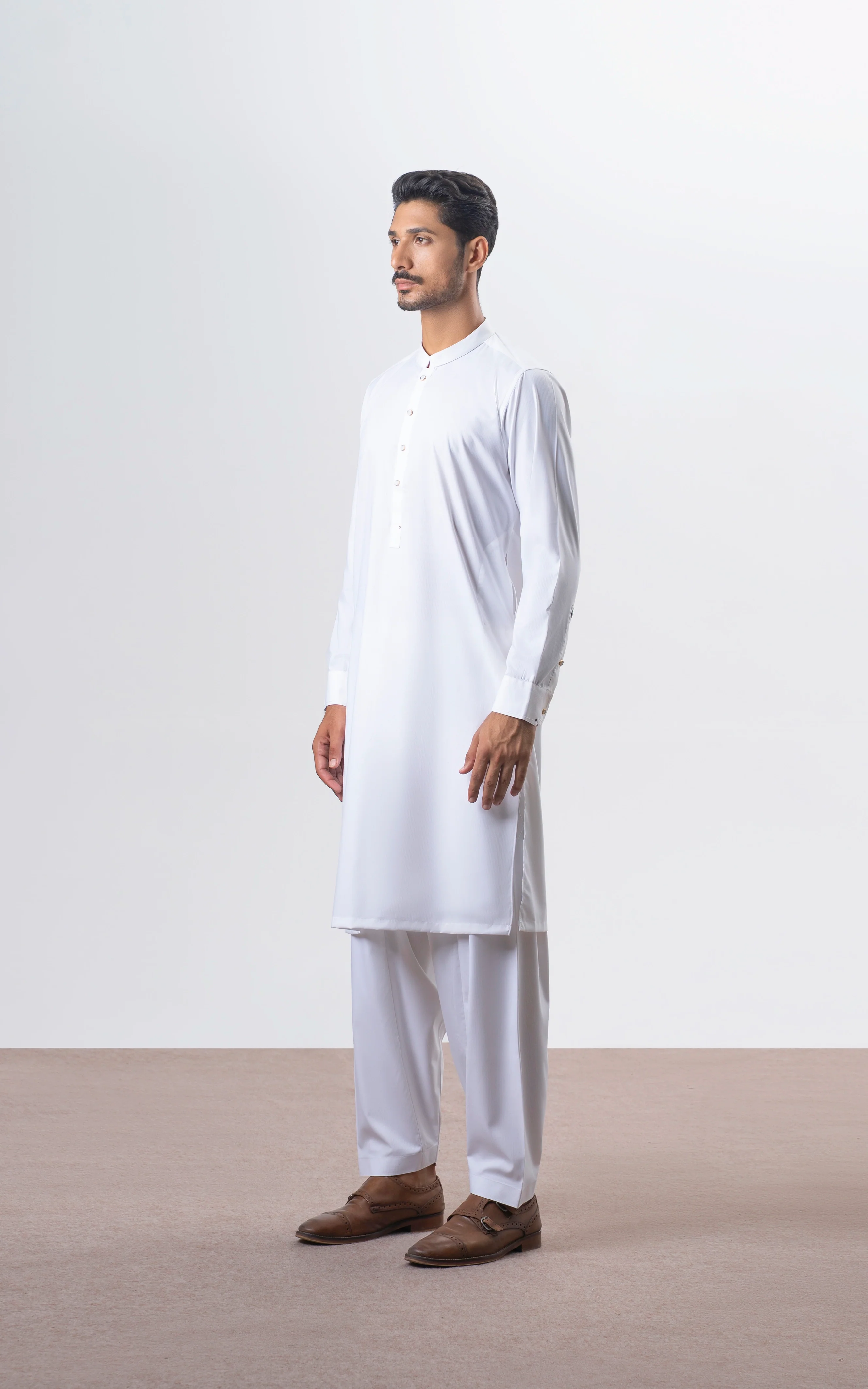 TEXTURED BLENDED KAMEEZ SHALWAR | SIGNATURE COLLECTION OFF WHITE - Image 3