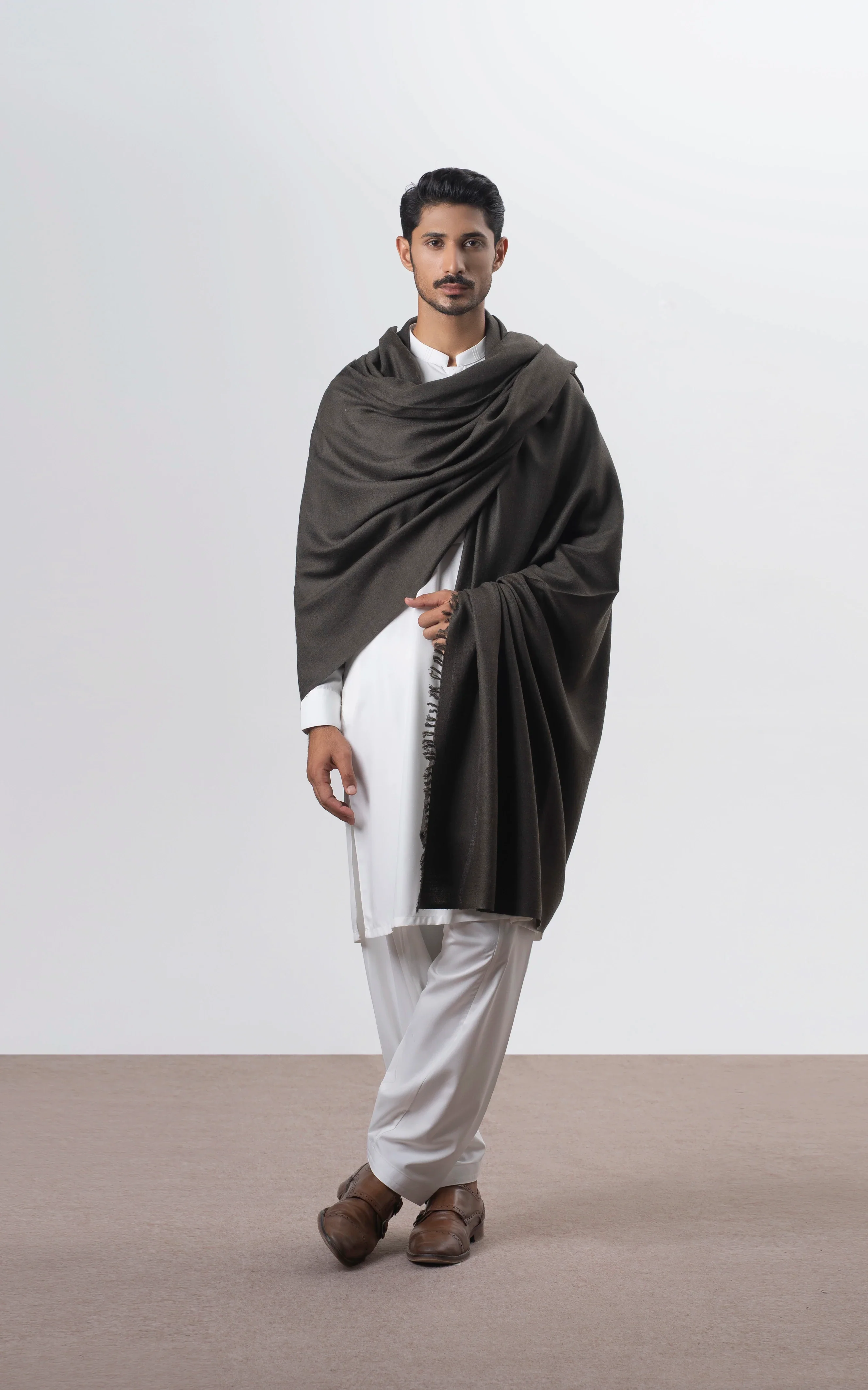 TEXTURED BLENDED | PREMIUM WOOL SHAWL DARK GREY