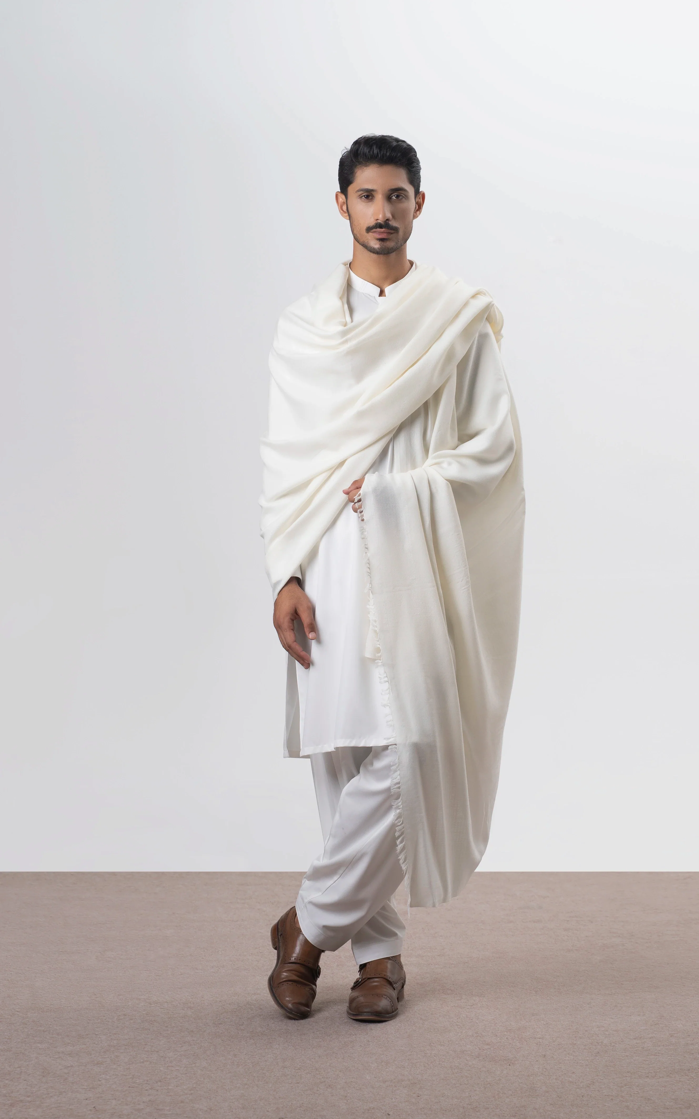 TEXTURED BLENDED | PREMIUM WOOL SHAWL WHITE