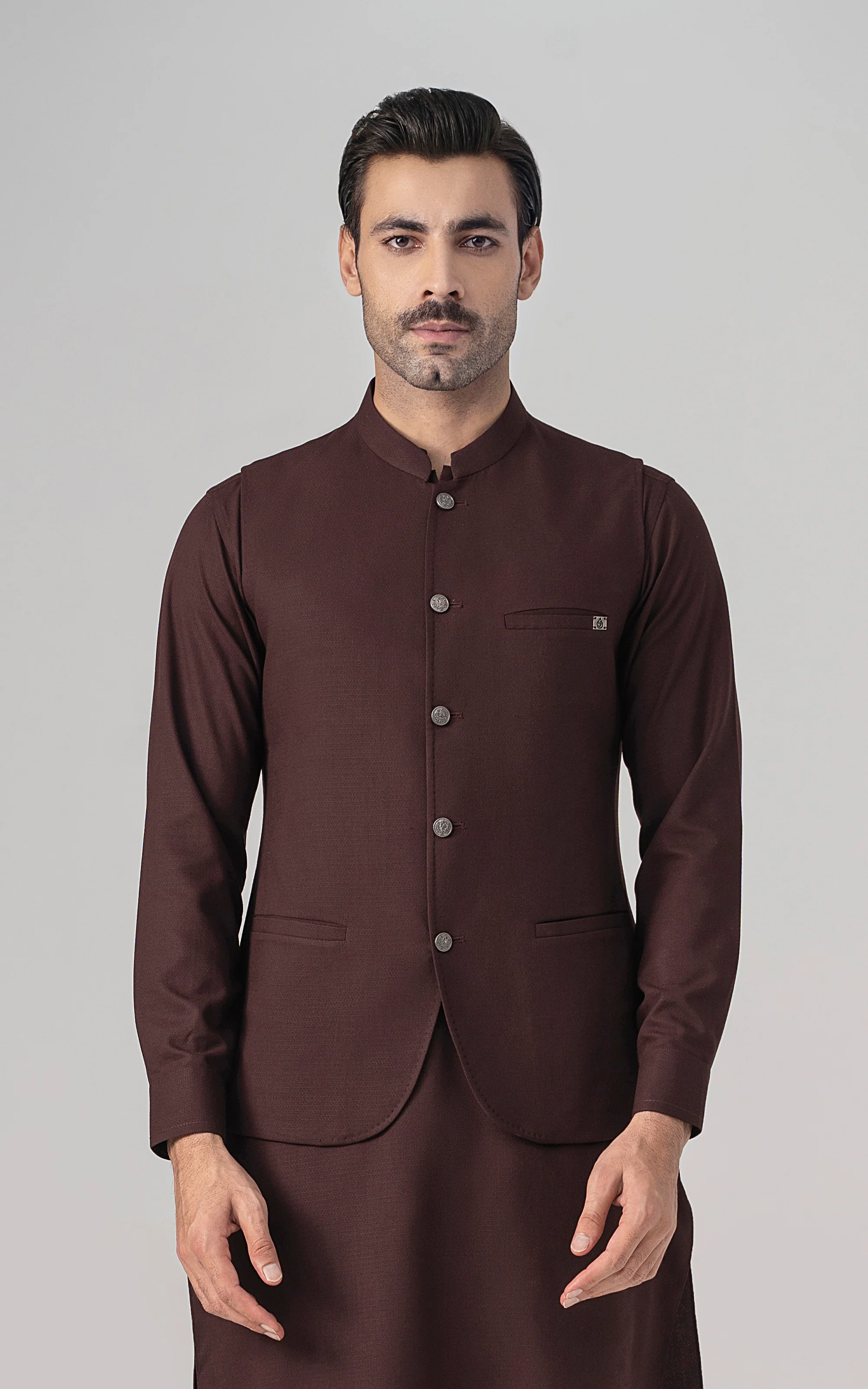 TEXTURED  BLENDED WAISTCOAT - SIGNATURE COLLECTION DEEP MAROON