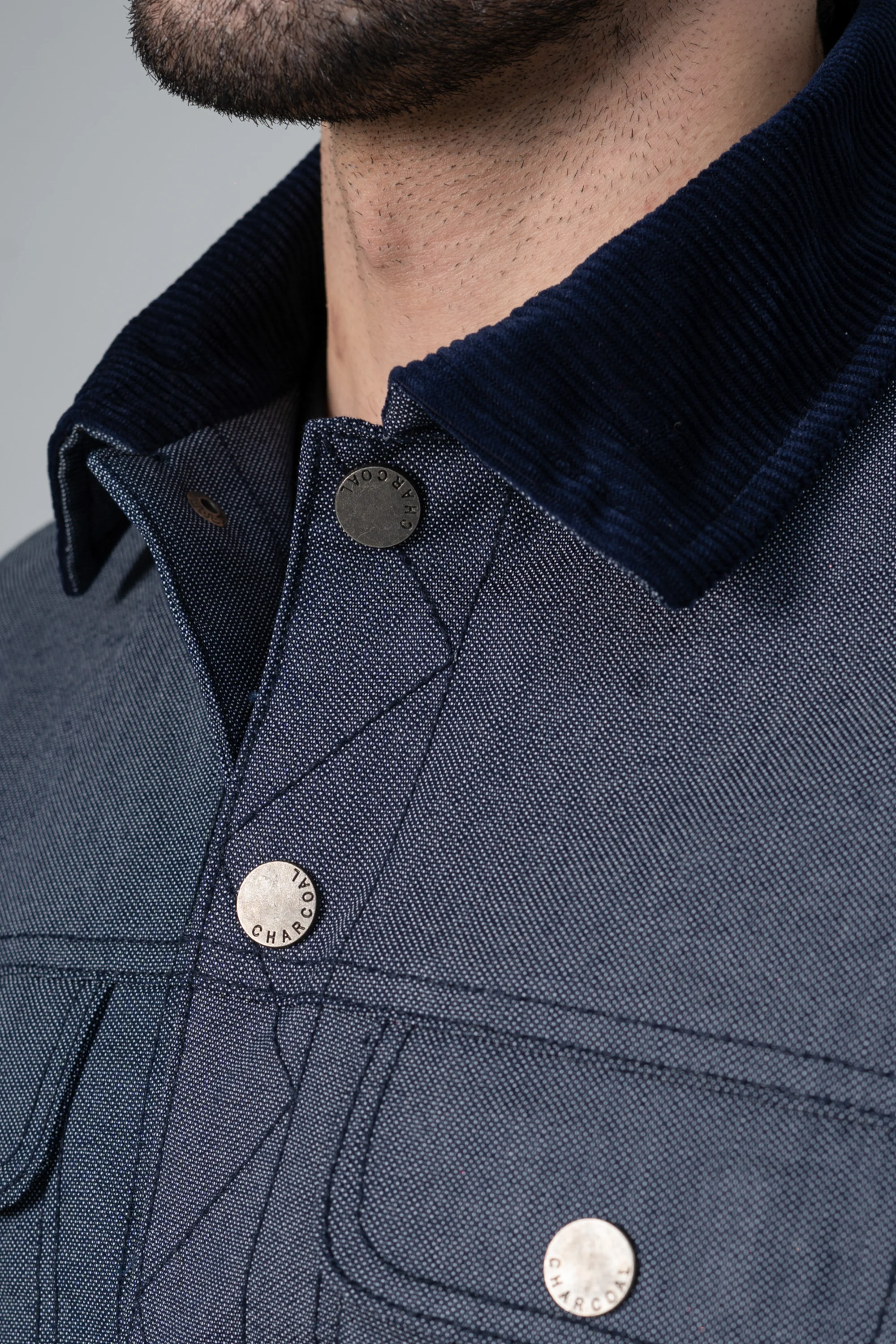 Textured Button Up Collar Jacket indigo - Image 2