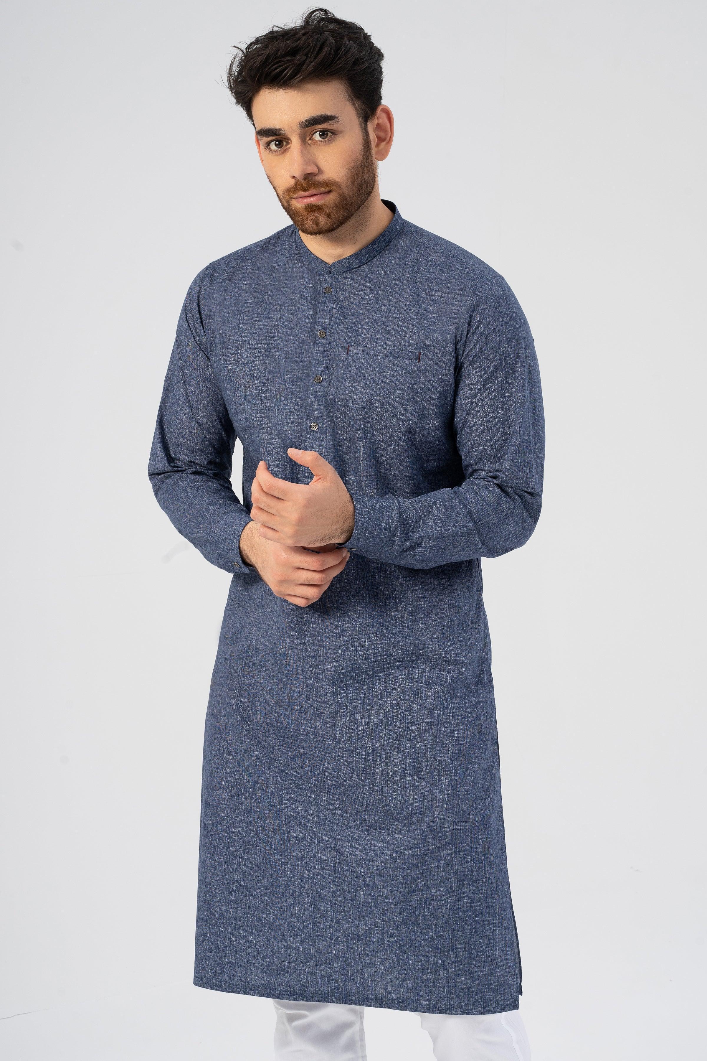 TEXTURED KURTA DENIM BLUE - Image 3