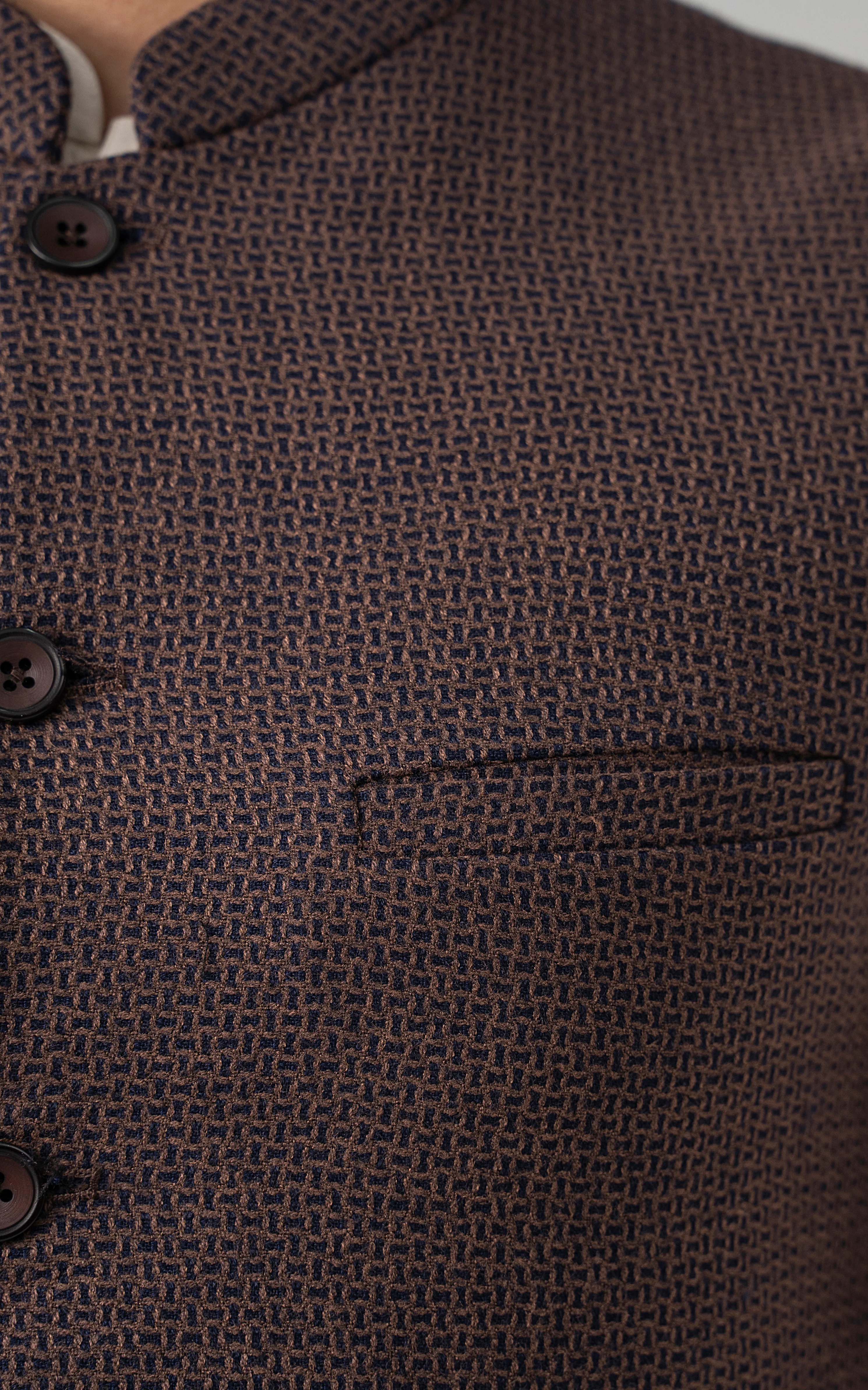 TEXTURED WOOL BLENDED WAISTCOAT - SIGNATURE COLLECTION BROWN NAVY - Image 5