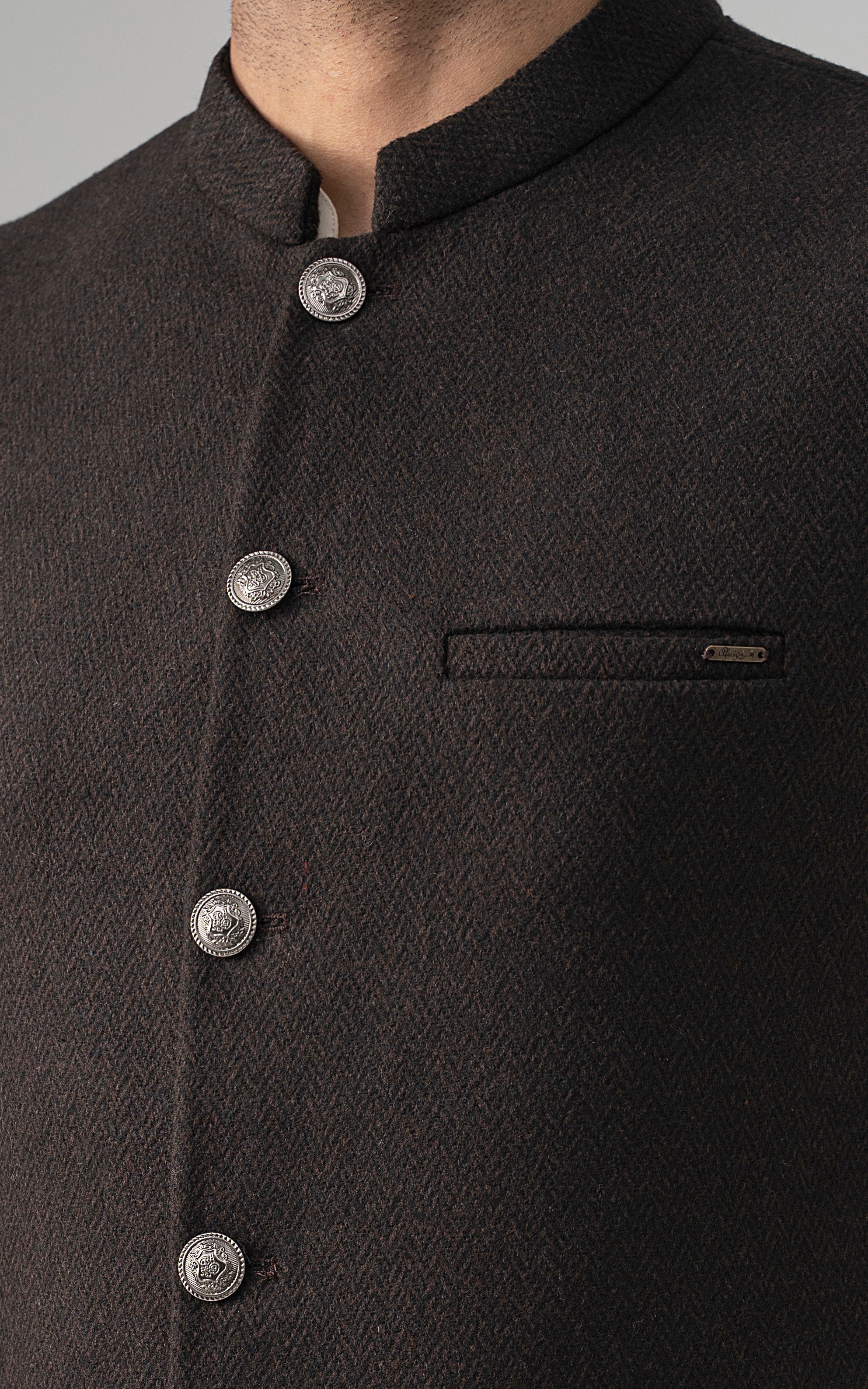 TEXTURED WOOL BLENDED WAISTCOAT - SIGNATURE COLLECTION CHOCOLATE BROWN - Image 3