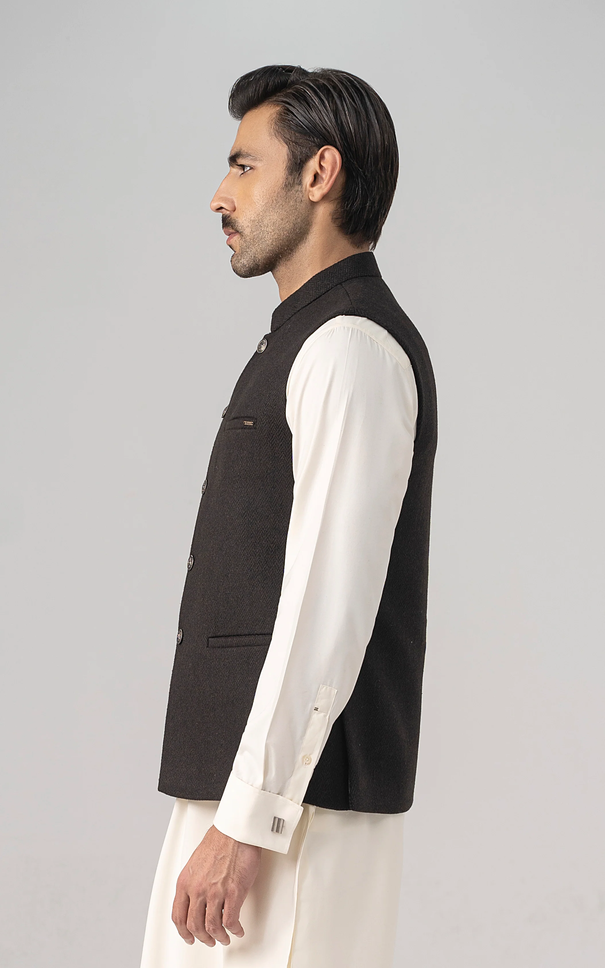 TEXTURED WOOL BLENDED WAISTCOAT - SIGNATURE COLLECTION CHOCOLATE BROWN - Image 5