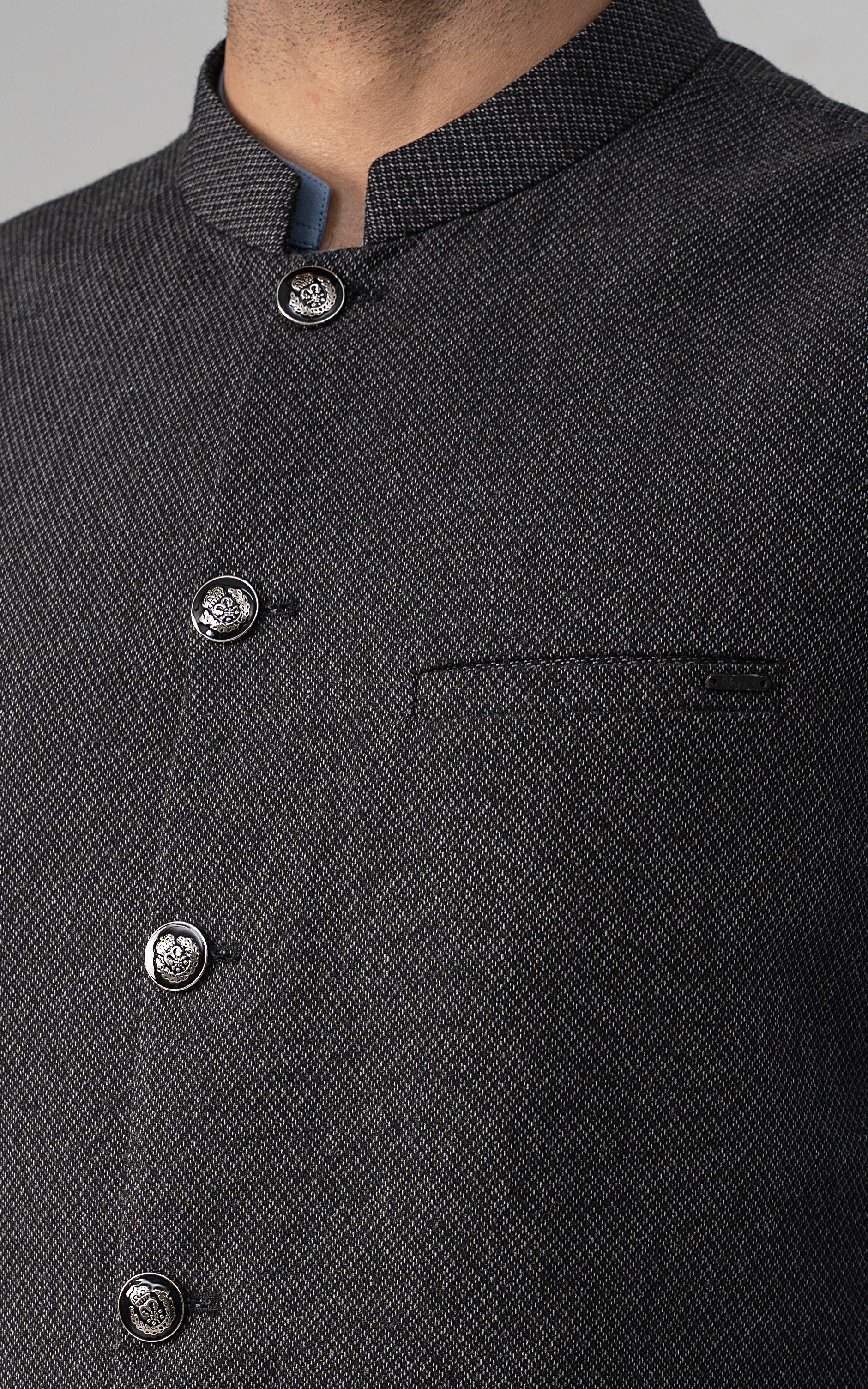 TEXTURED WOOL BLENDED WAISTCOAT - SIGNATURE COLLECTION CHARCOAL GREY - Image 2