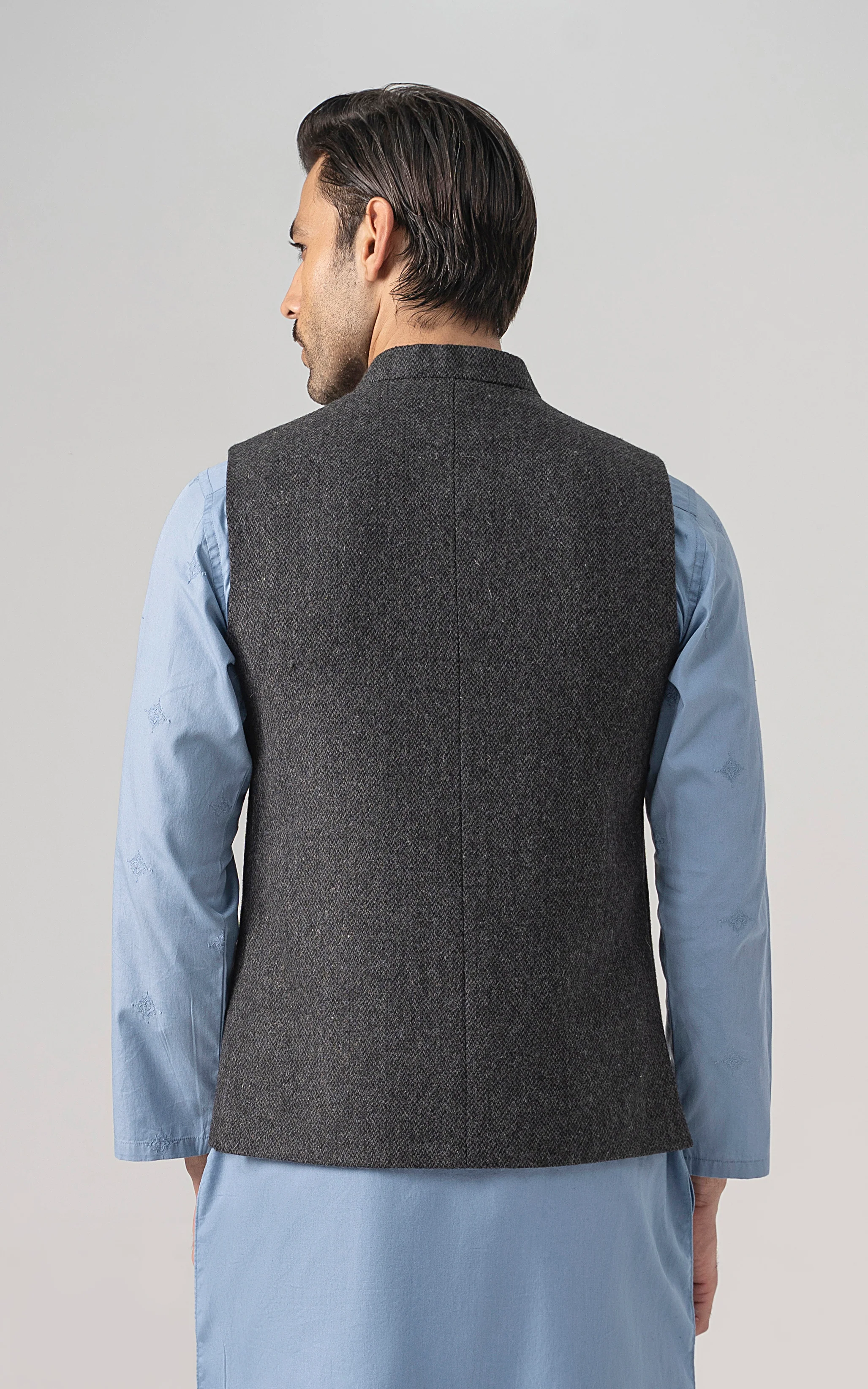 TEXTURED WOOL BLENDED WAISTCOAT - SIGNATURE COLLECTION GREY - Image 4