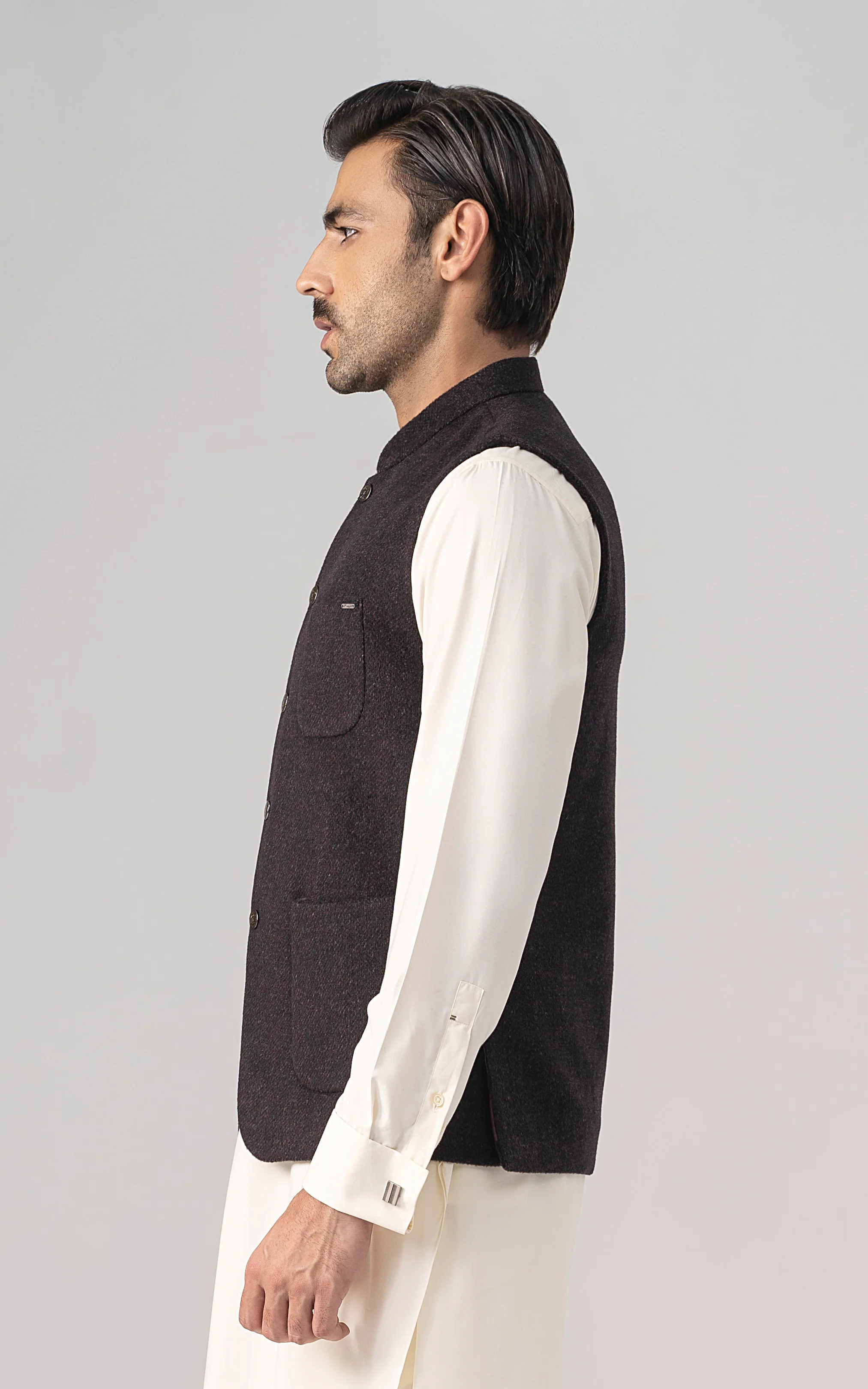 TEXTURED WOOL BLENDED WAISTCOAT - SIGNATURE COLLECTION MAROON - Image 2