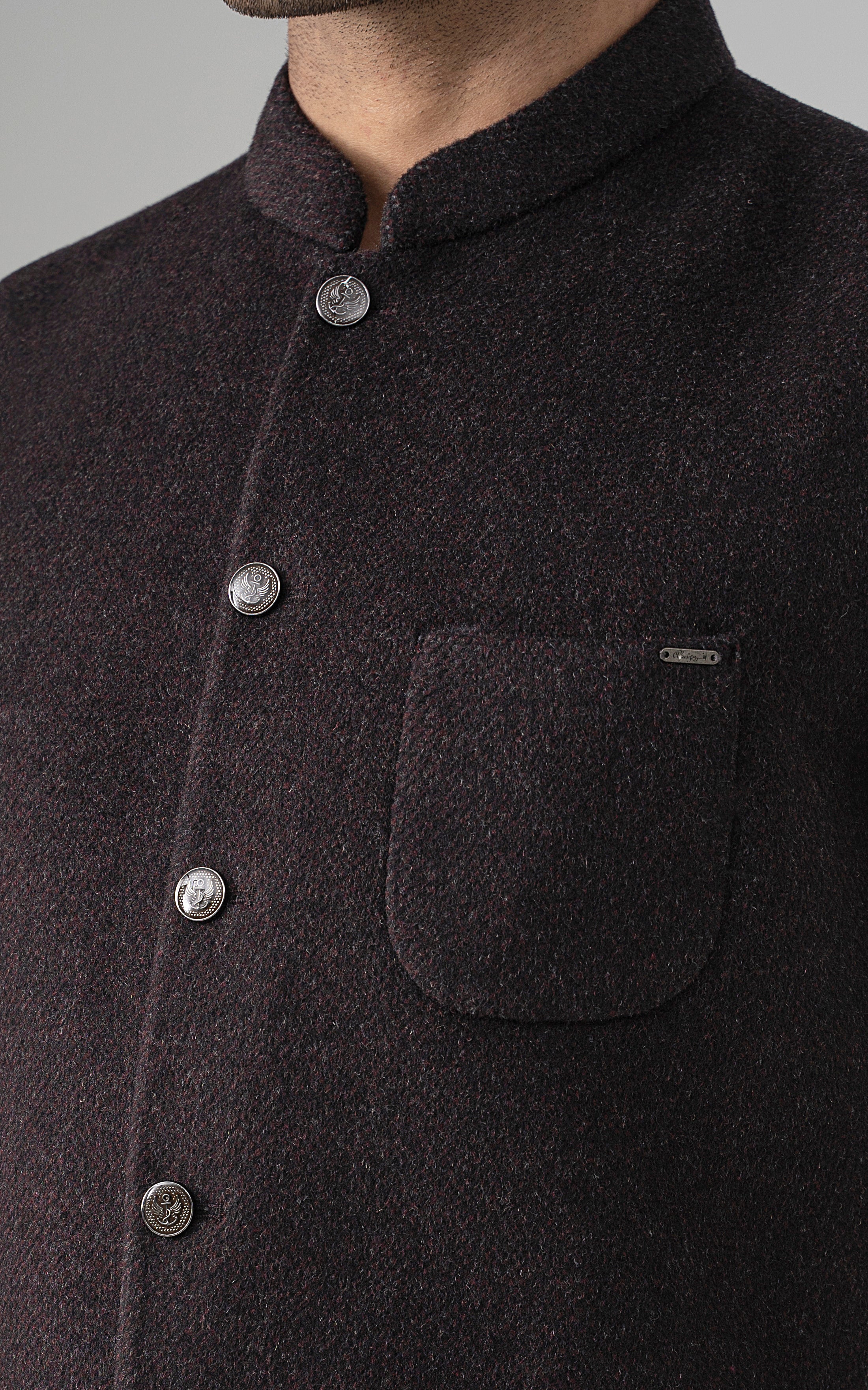 TEXTURED WOOL BLENDED WAISTCOAT - SIGNATURE COLLECTION MAROON - Image 5