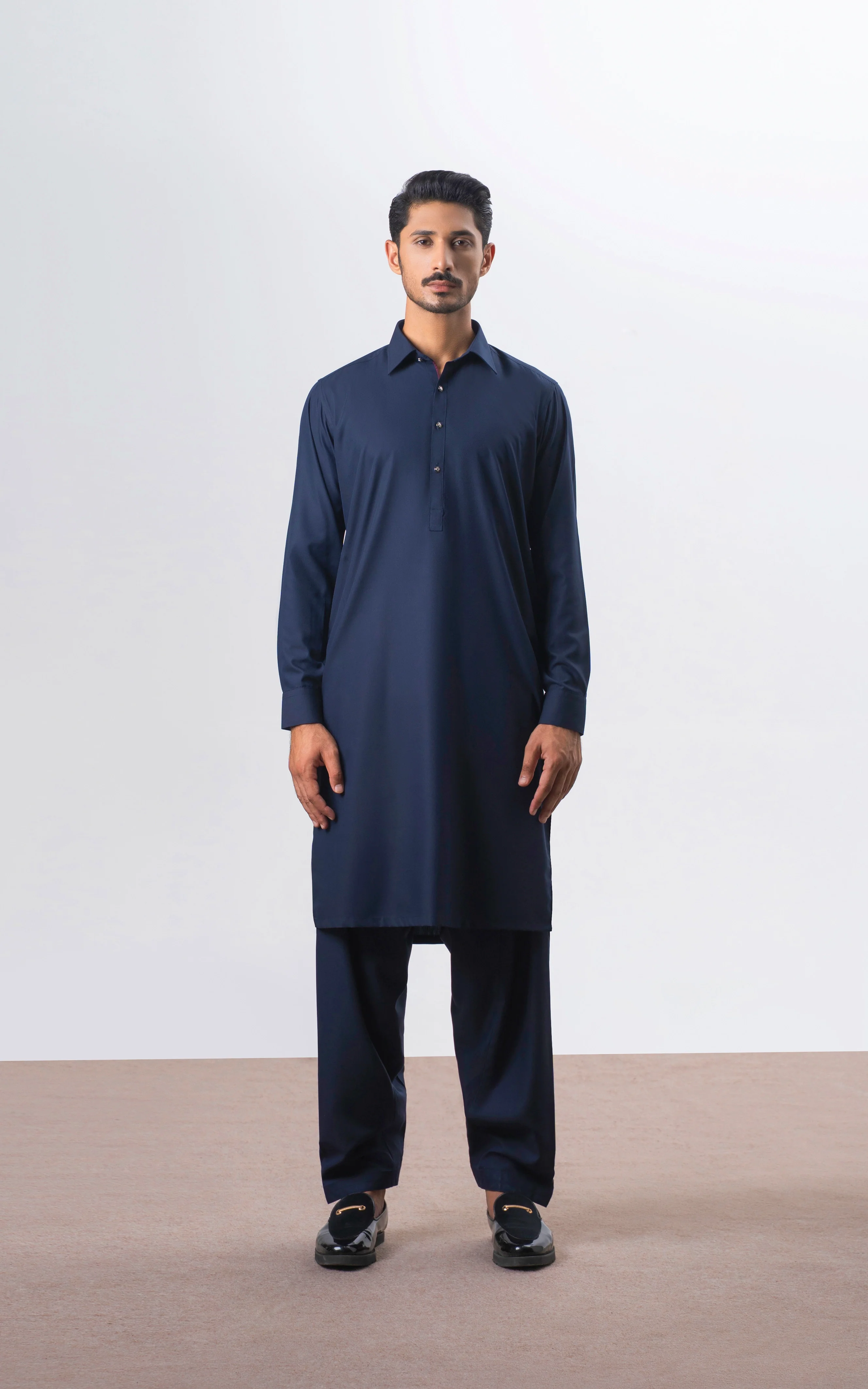 TWILL BLENDED KAMEEZ SHALWAR | SIGNATURE COLLECTION NAVY - Image 2