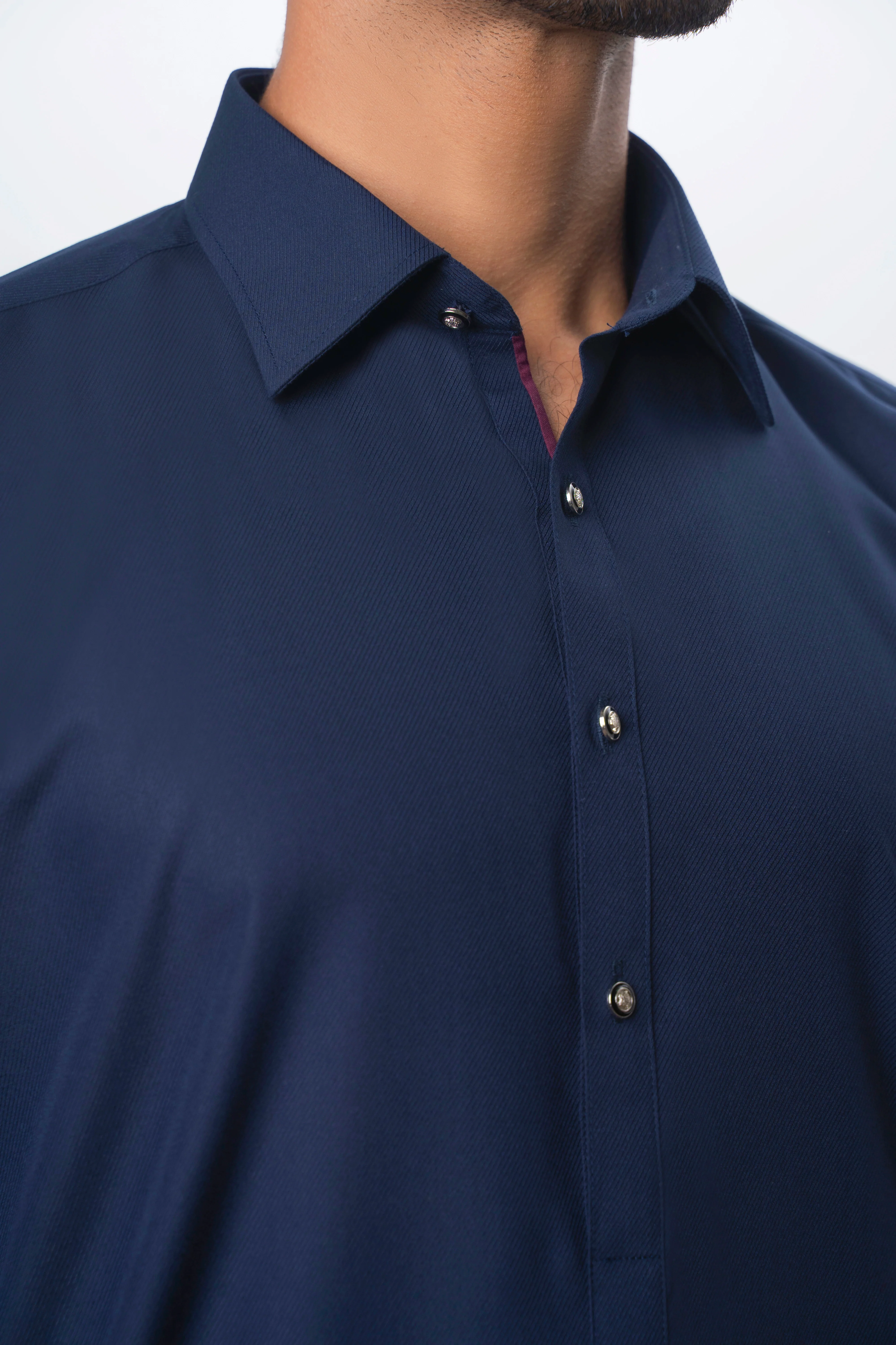 TWILL BLENDED KAMEEZ SHALWAR | SIGNATURE COLLECTION NAVY - Image 3