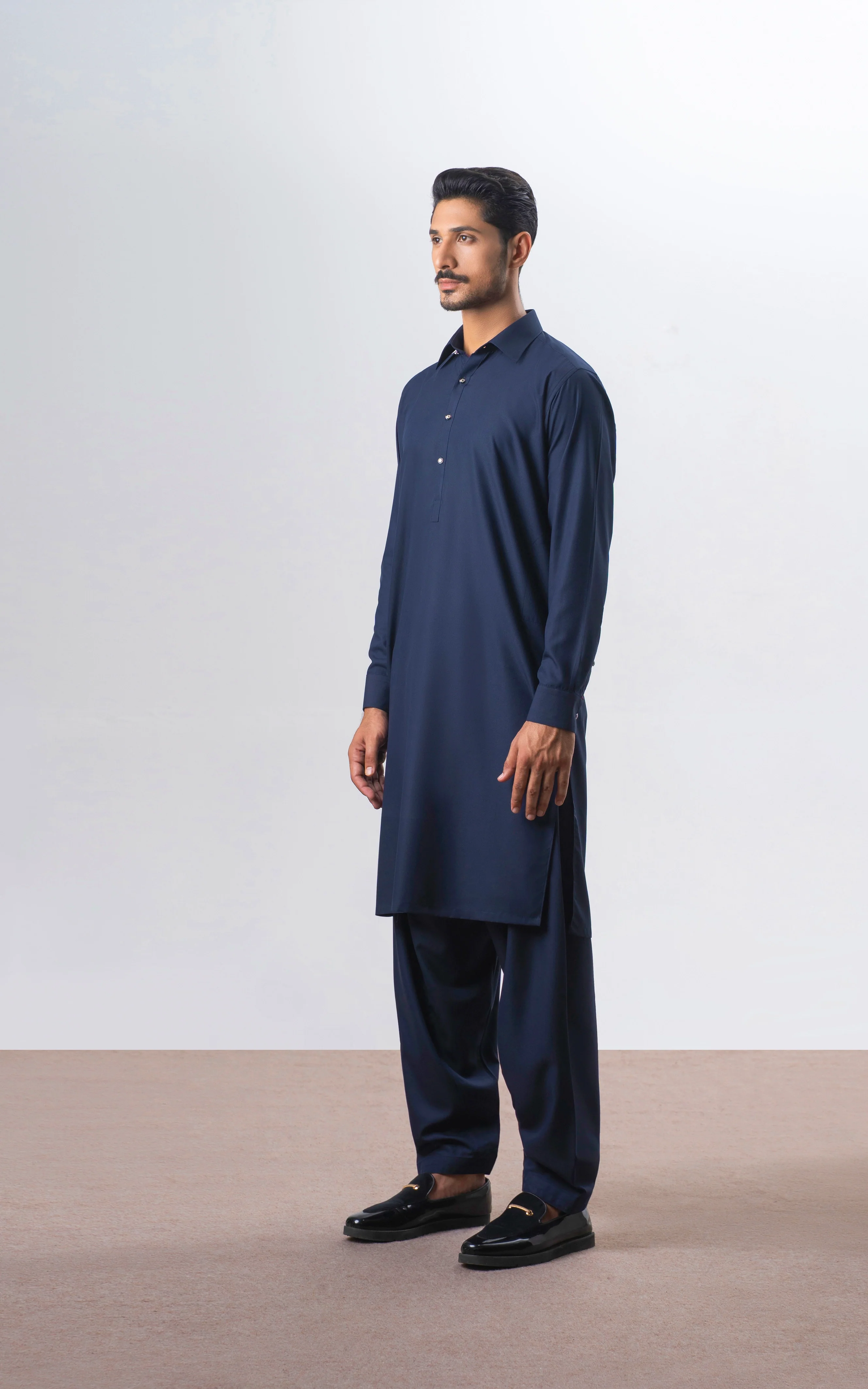 TWILL BLENDED KAMEEZ SHALWAR | SIGNATURE COLLECTION NAVY - Image 6