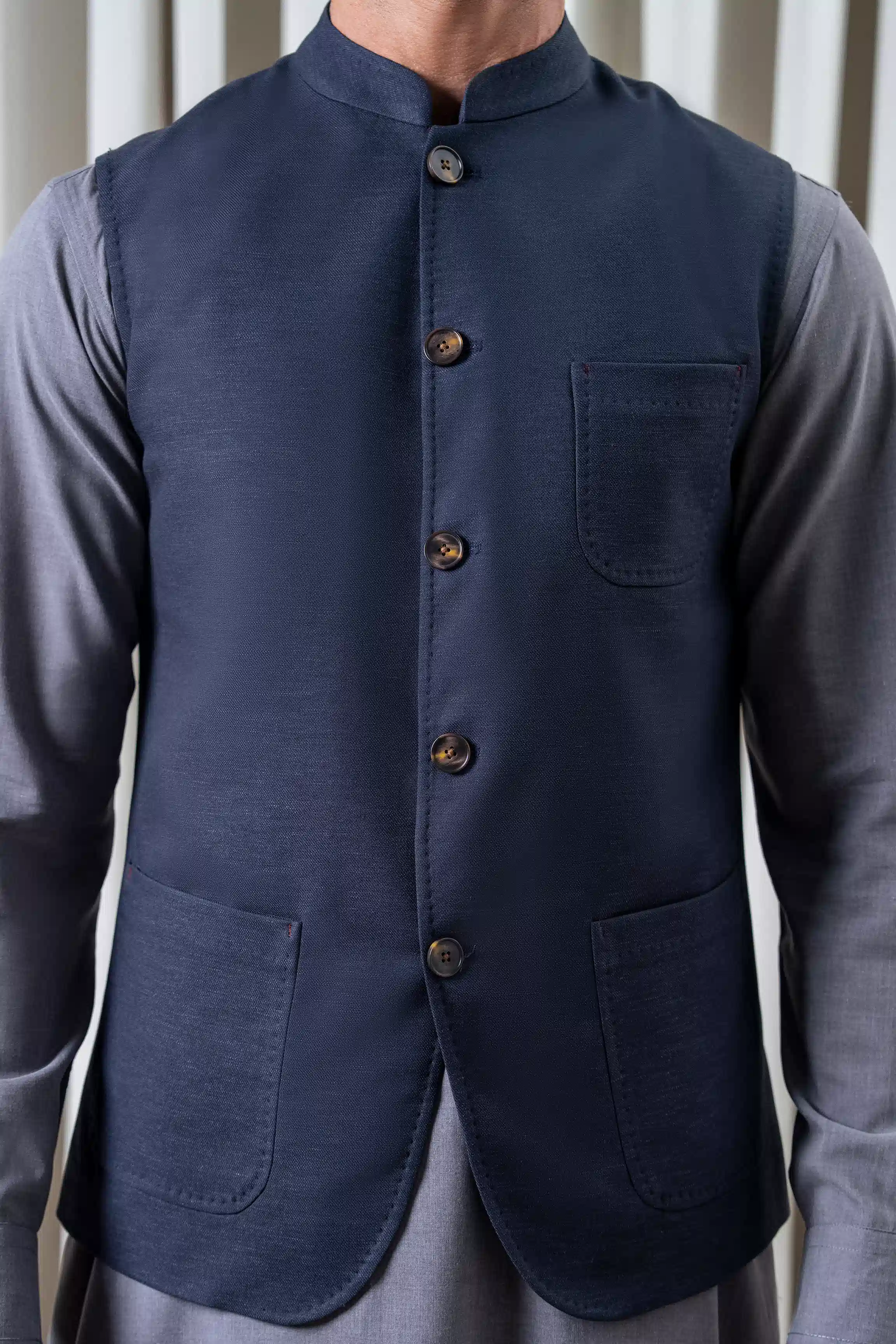 TWILL - COTTON LINEN WAISTCOAT | SIGNATURE COLLECTION NAVY - Image 3