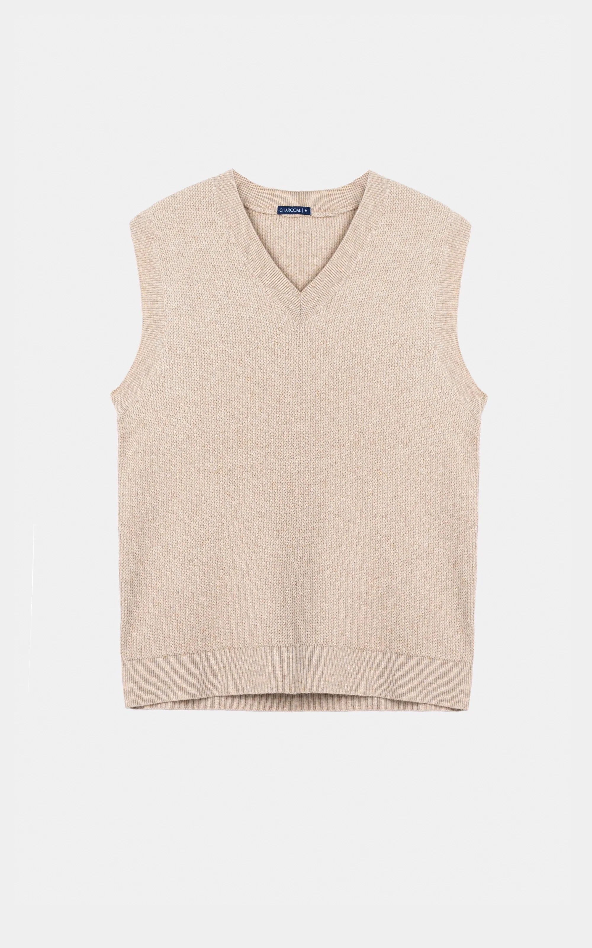 V-Neck Sleeveless textured Sweater Beige