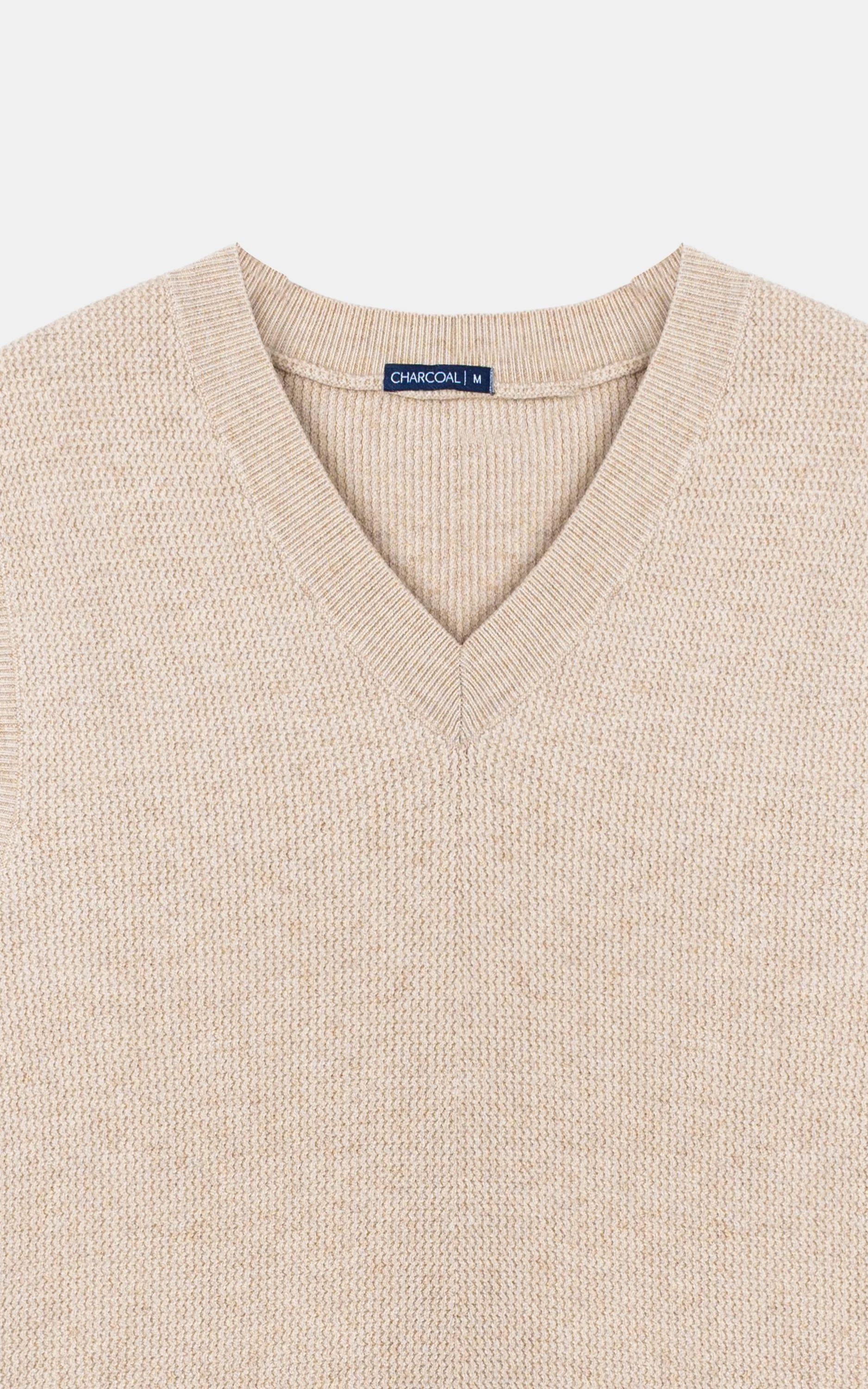 V-Neck Sleeveless textured Sweater Beige - Image 2