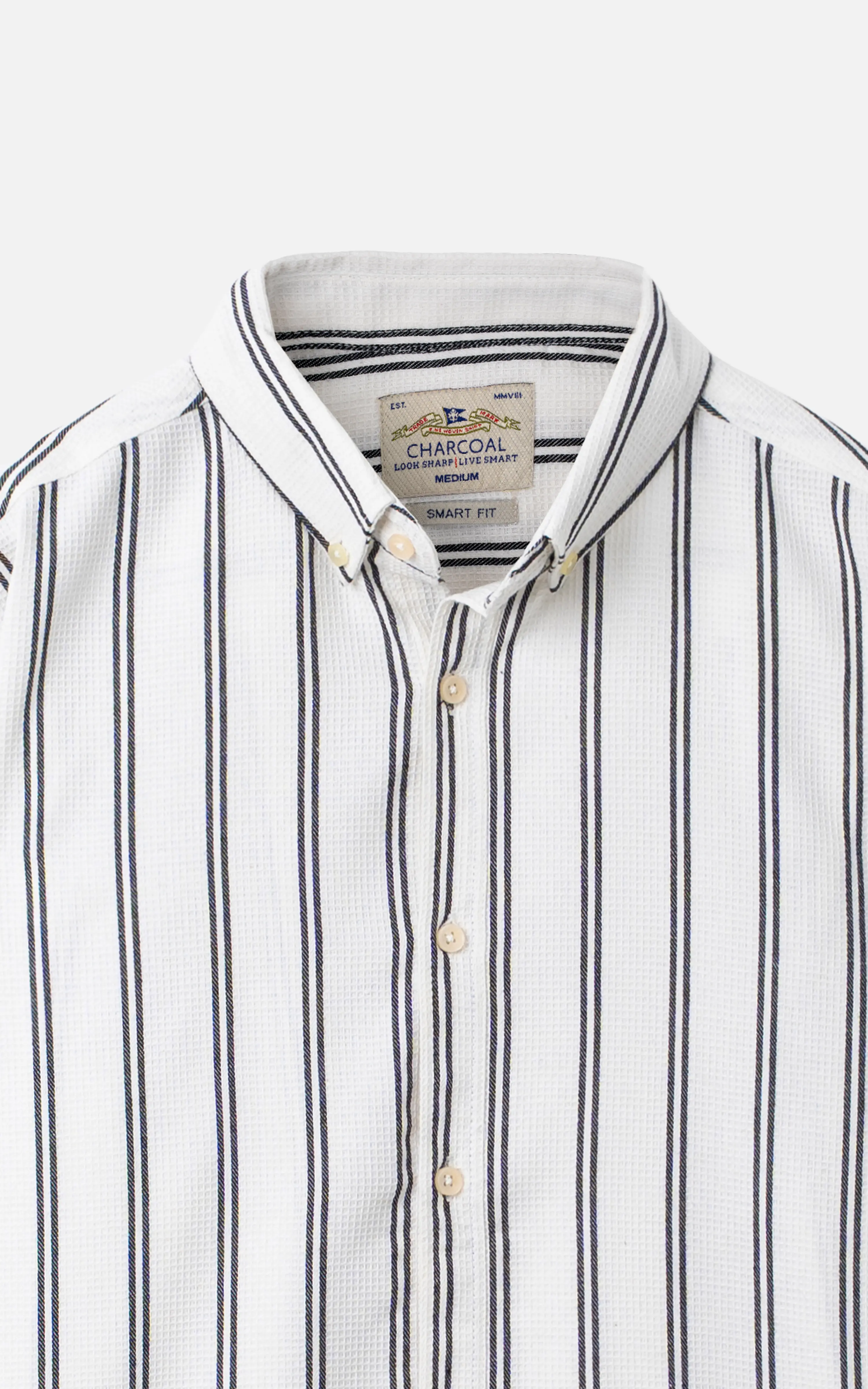 WAFFLE STRIPED CASUAL SHIRT OFF White BLACK STRIPE - Image 2
