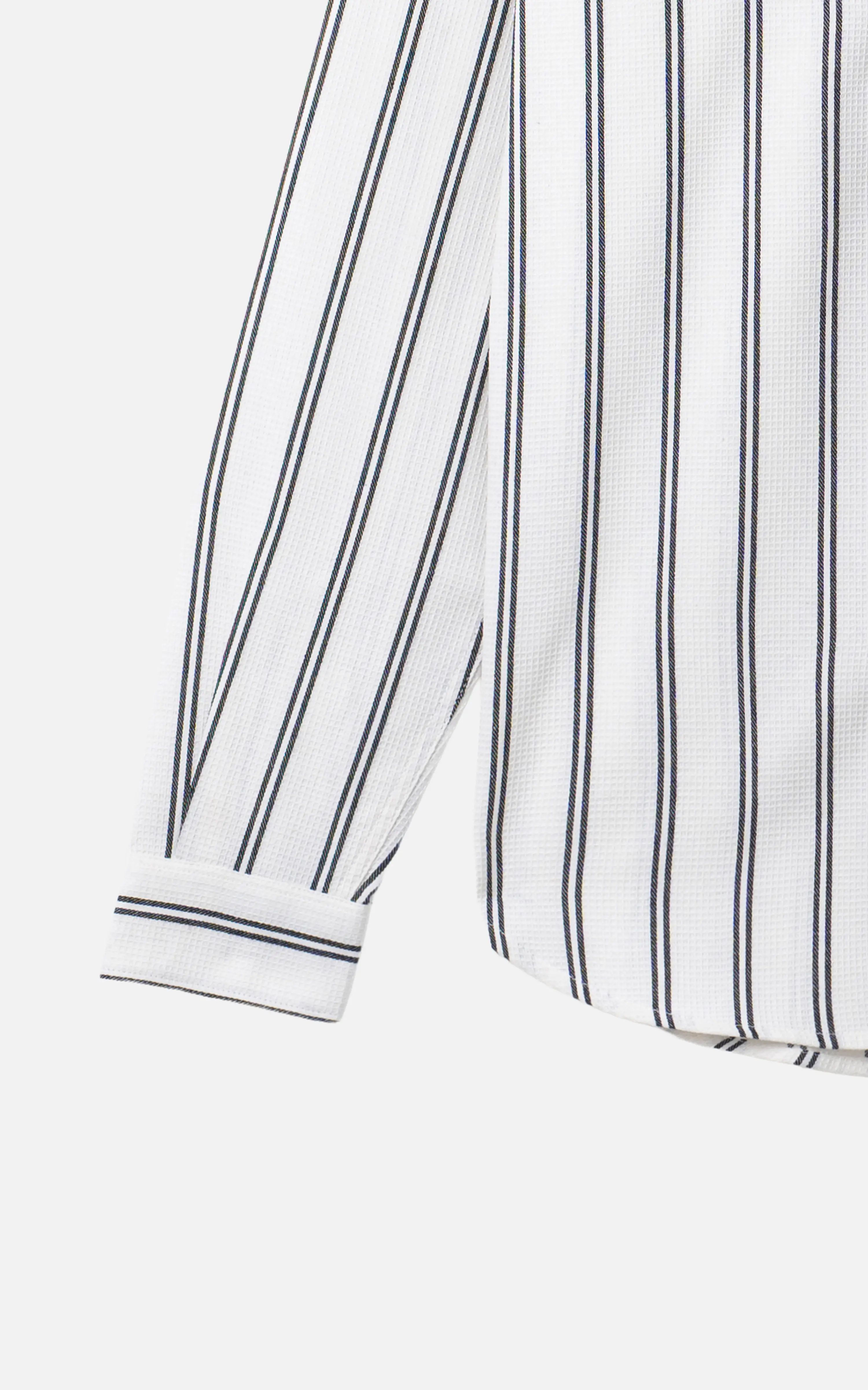 WAFFLE STRIPED CASUAL SHIRT OFF White BLACK STRIPE - Image 3