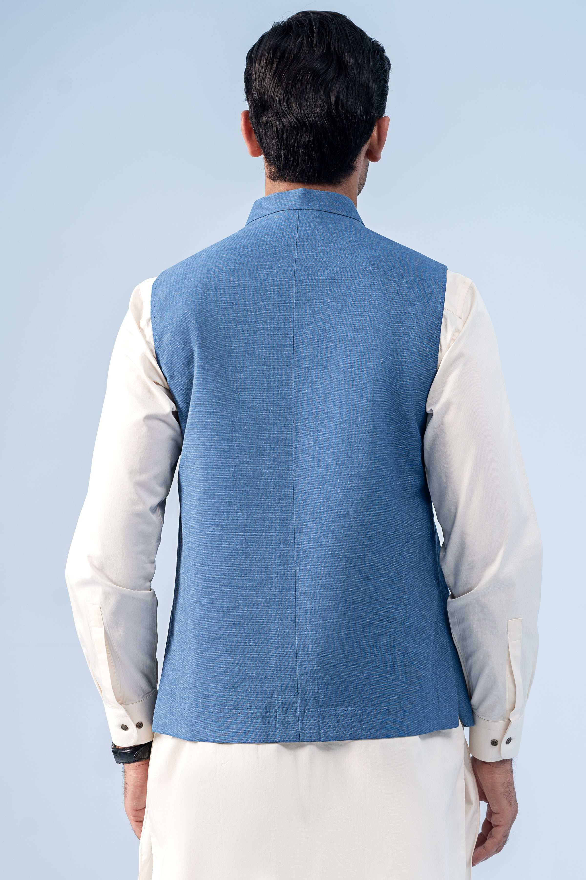 WAISTCOAT BLUE TEXTURED - Image 3