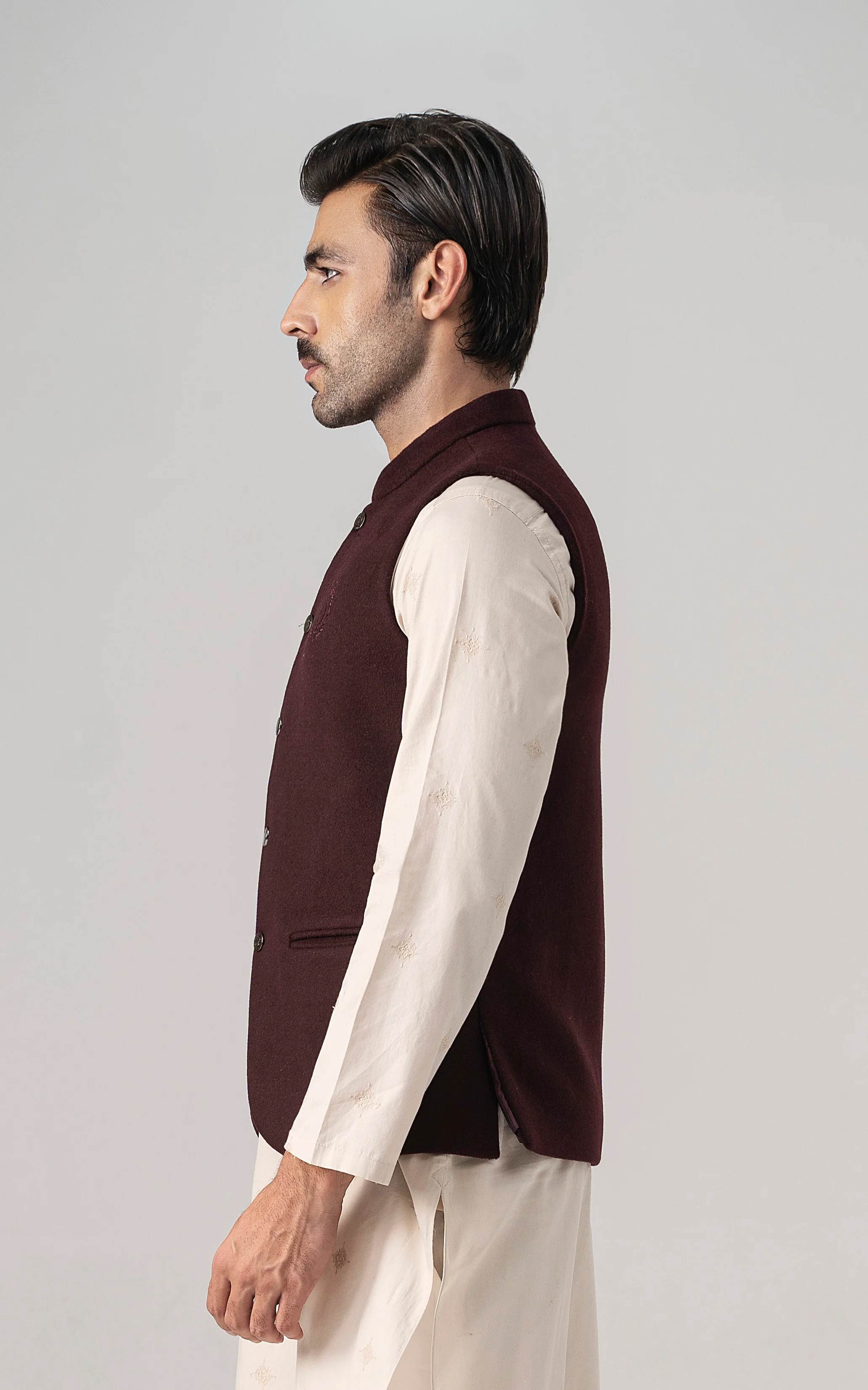WOOL BLENDED WAISTCOAT - SIGNATURE COLLECTION MAROON - Image 3