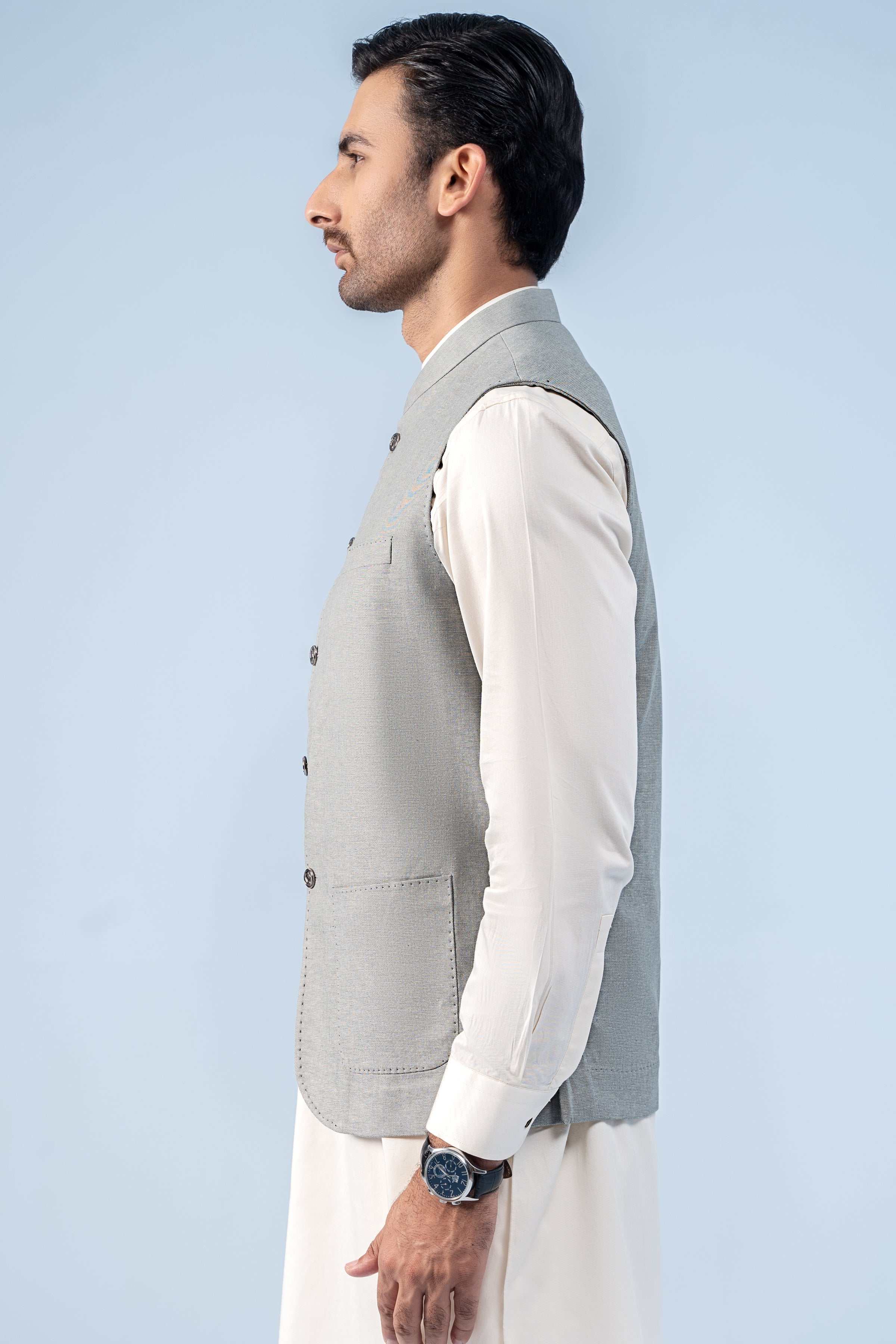 WAISTCOAT GREEN TEXTURED - Image 4