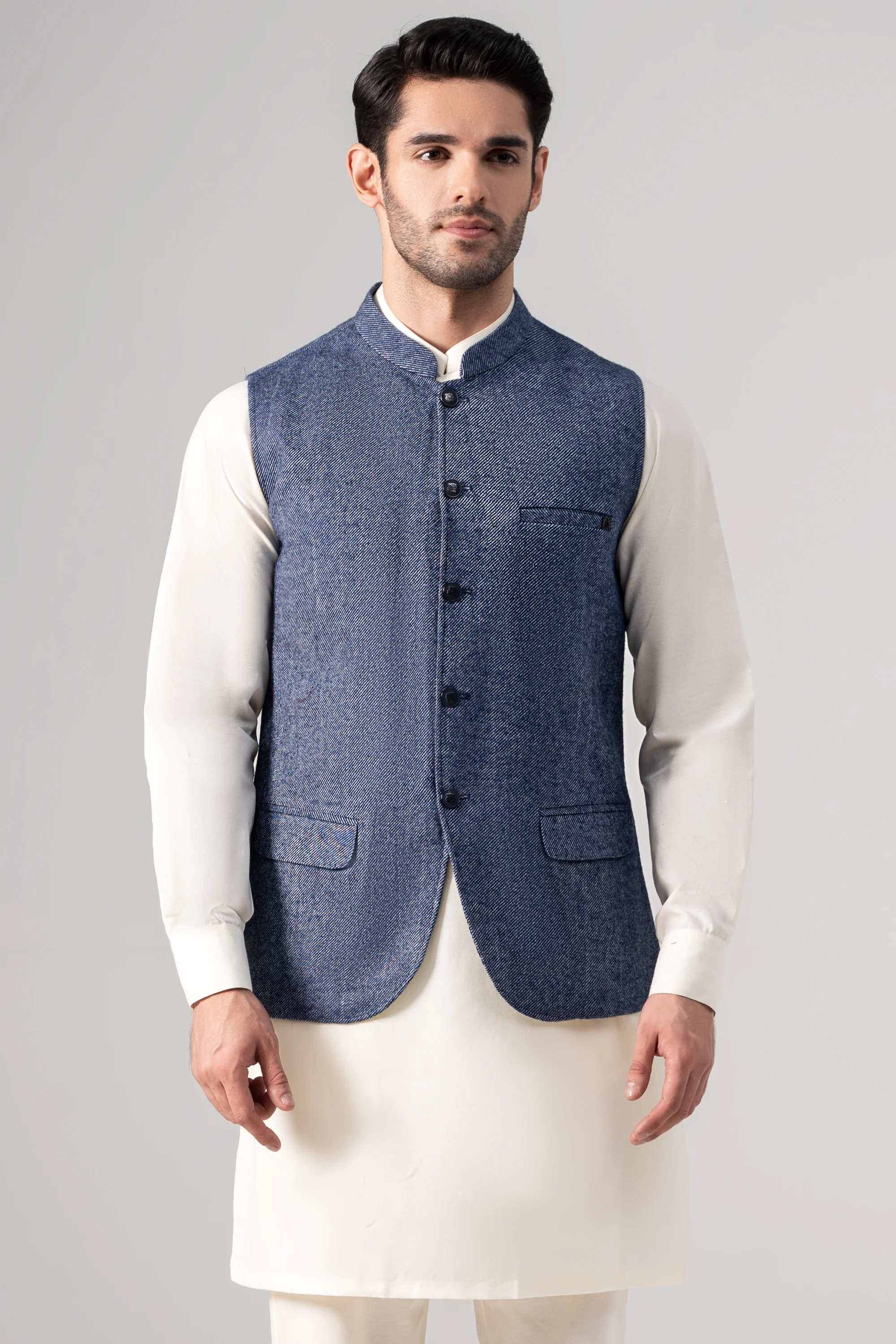 Textured Woolen Waistcoat - SIGNATURE COLLECTION INDIGO BLUE