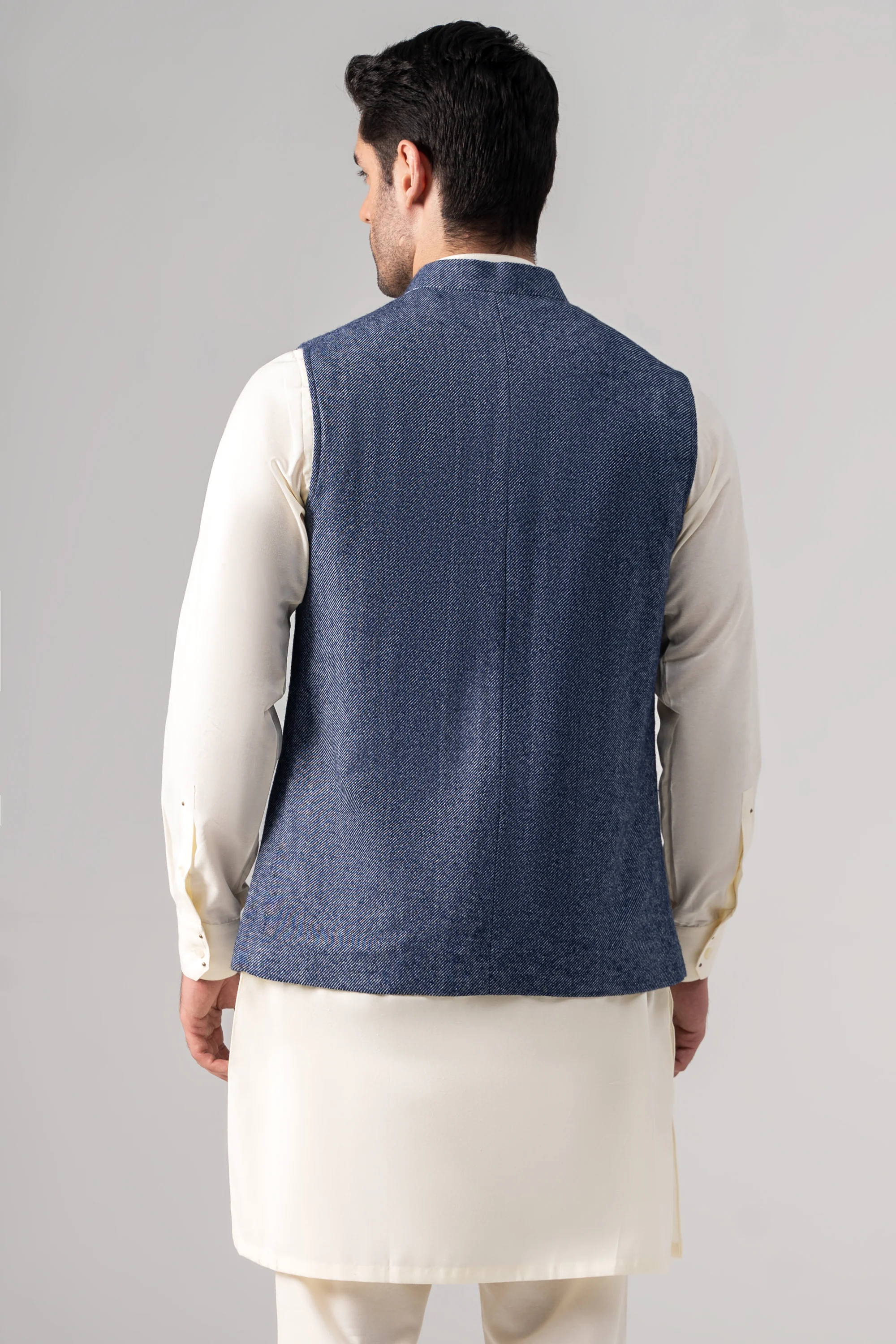 Textured Woolen Waistcoat - SIGNATURE COLLECTION INDIGO BLUE - Image 4