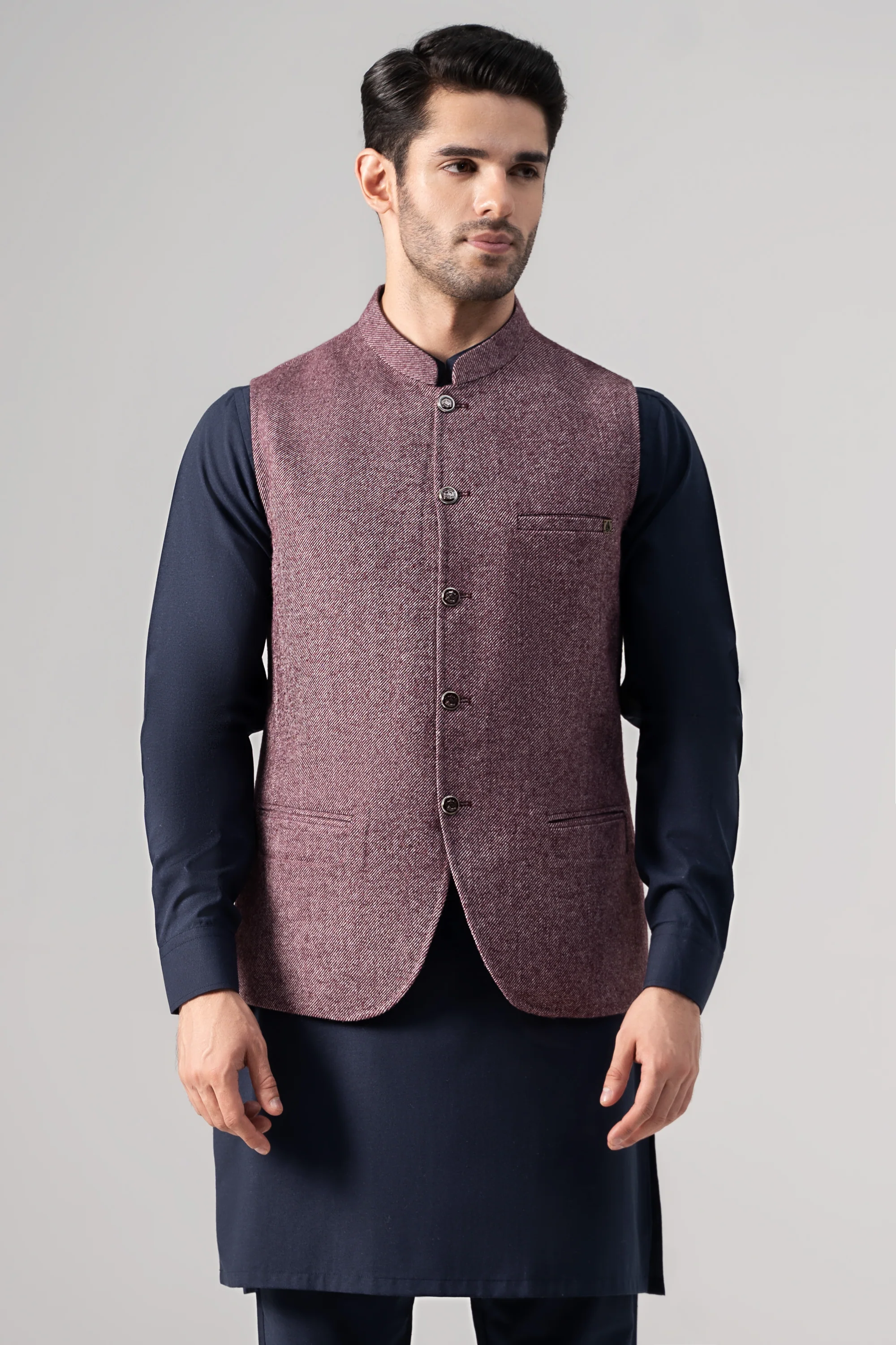 Textured Woolen Waistcoat - SIGNATURE COLLECTION MAROON