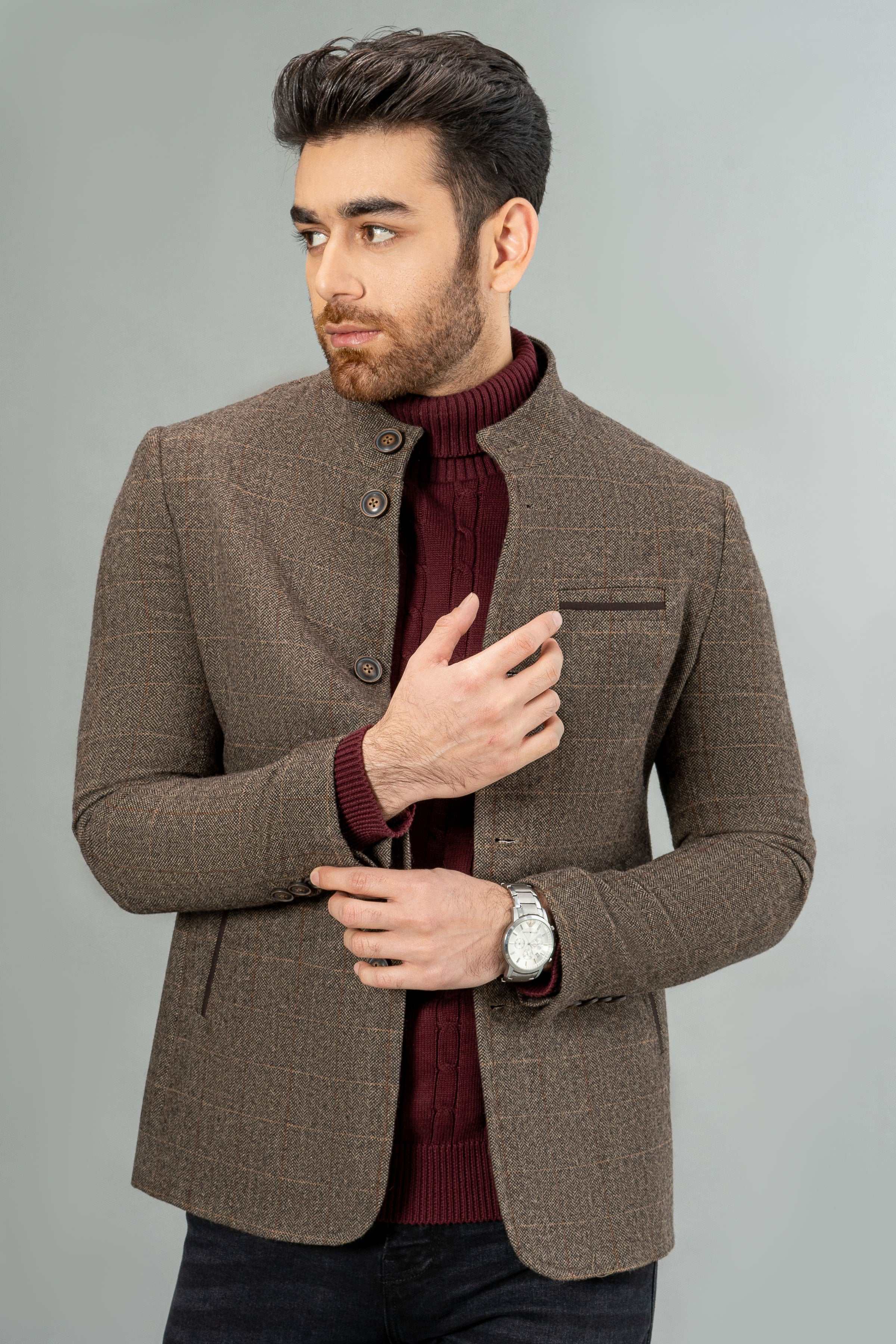 WOOLEN CASUAL COAT BROWN KHAKI - Image 2