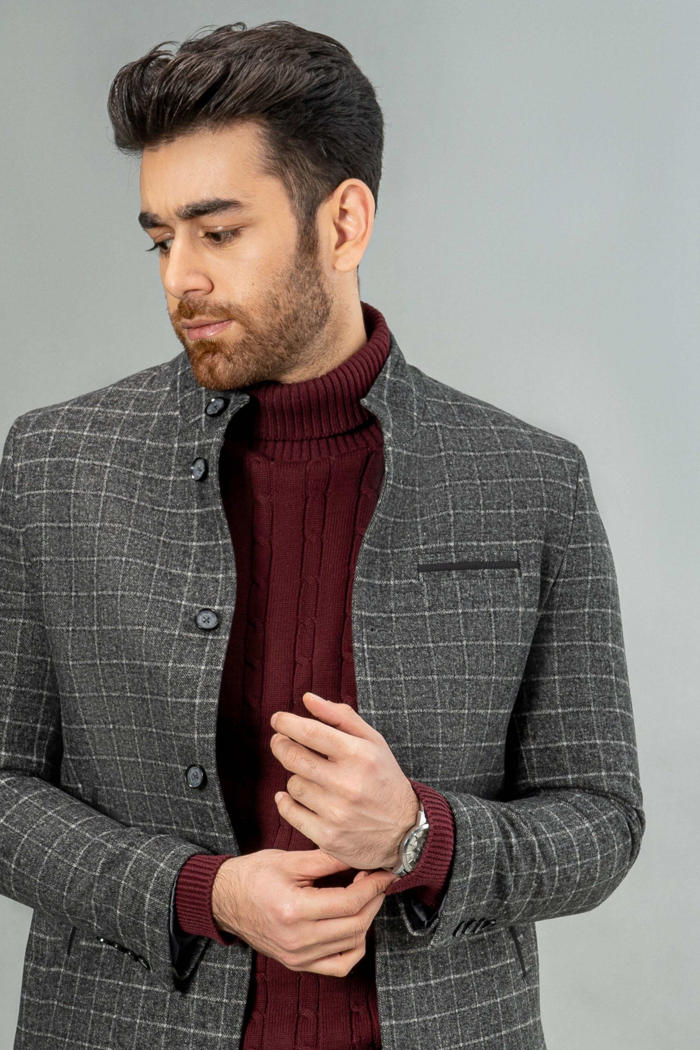 WOOLEN CASUAL COAT GREY BLACK - Image 2