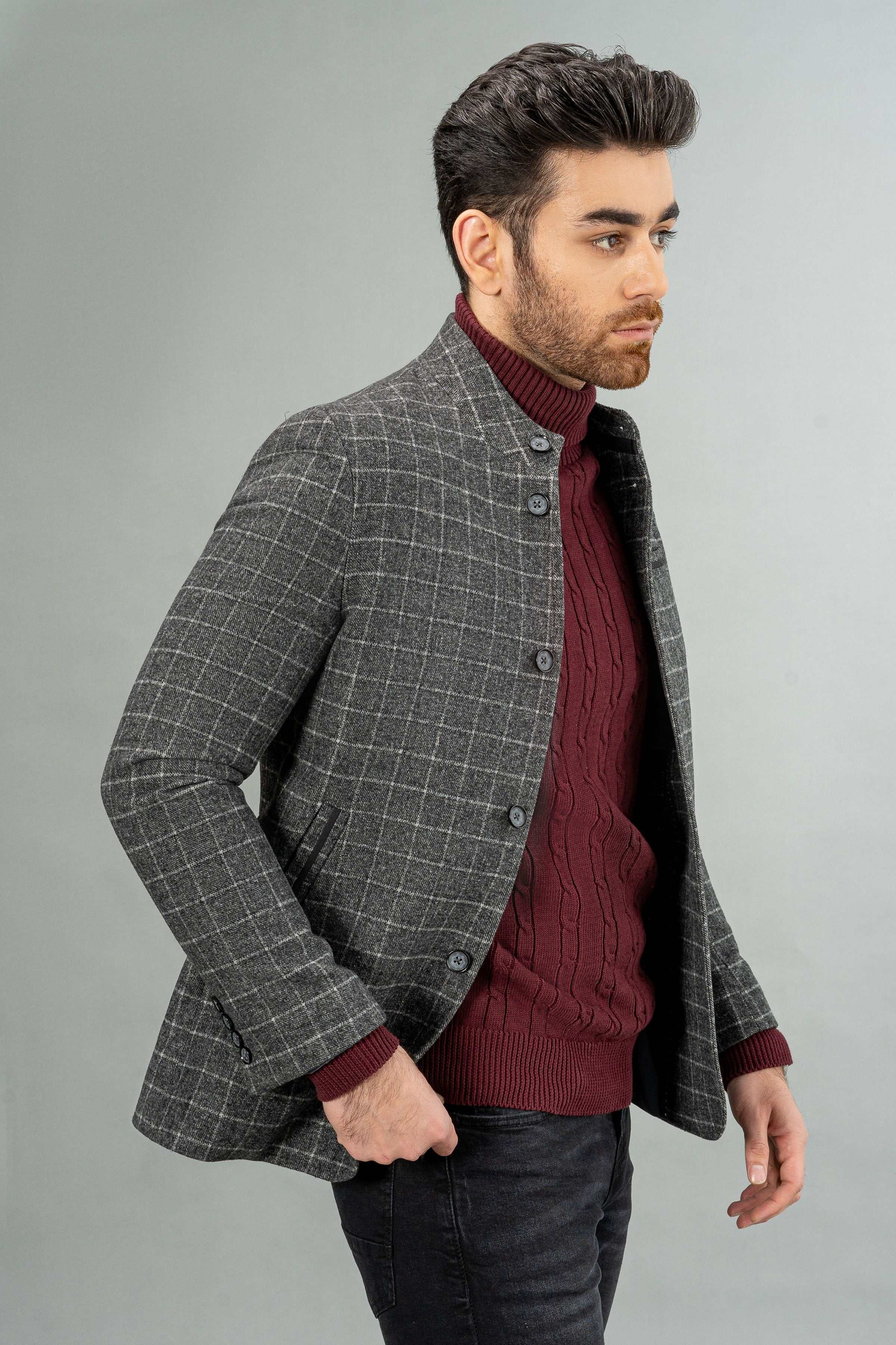 WOOLEN CASUAL COAT GREY BLACK - Image 4