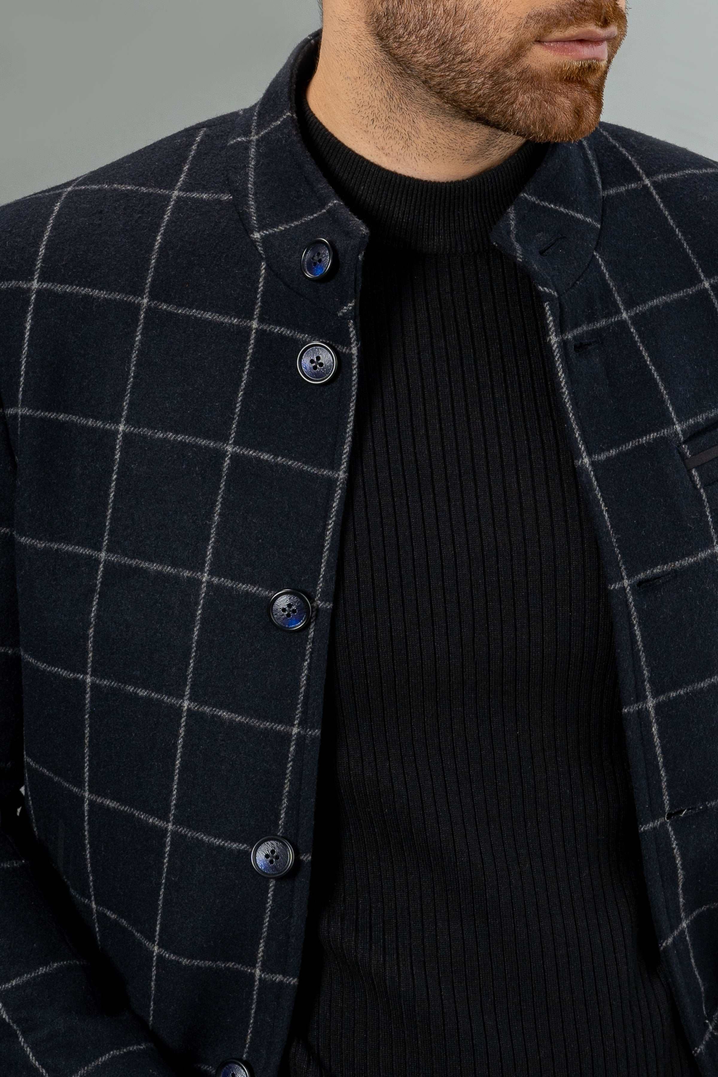 WOOLEN CASUAL COAT NAVY CHECK - Image 3