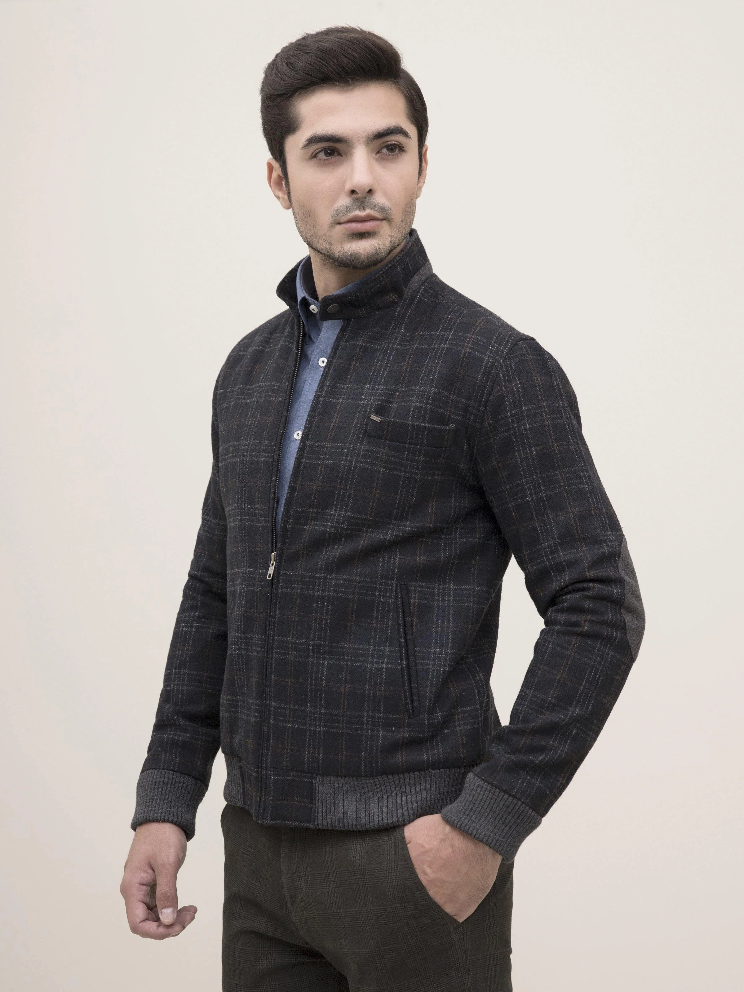 WOOLEN JACKET FULL SLEEVE NAVY GREY - Image 2