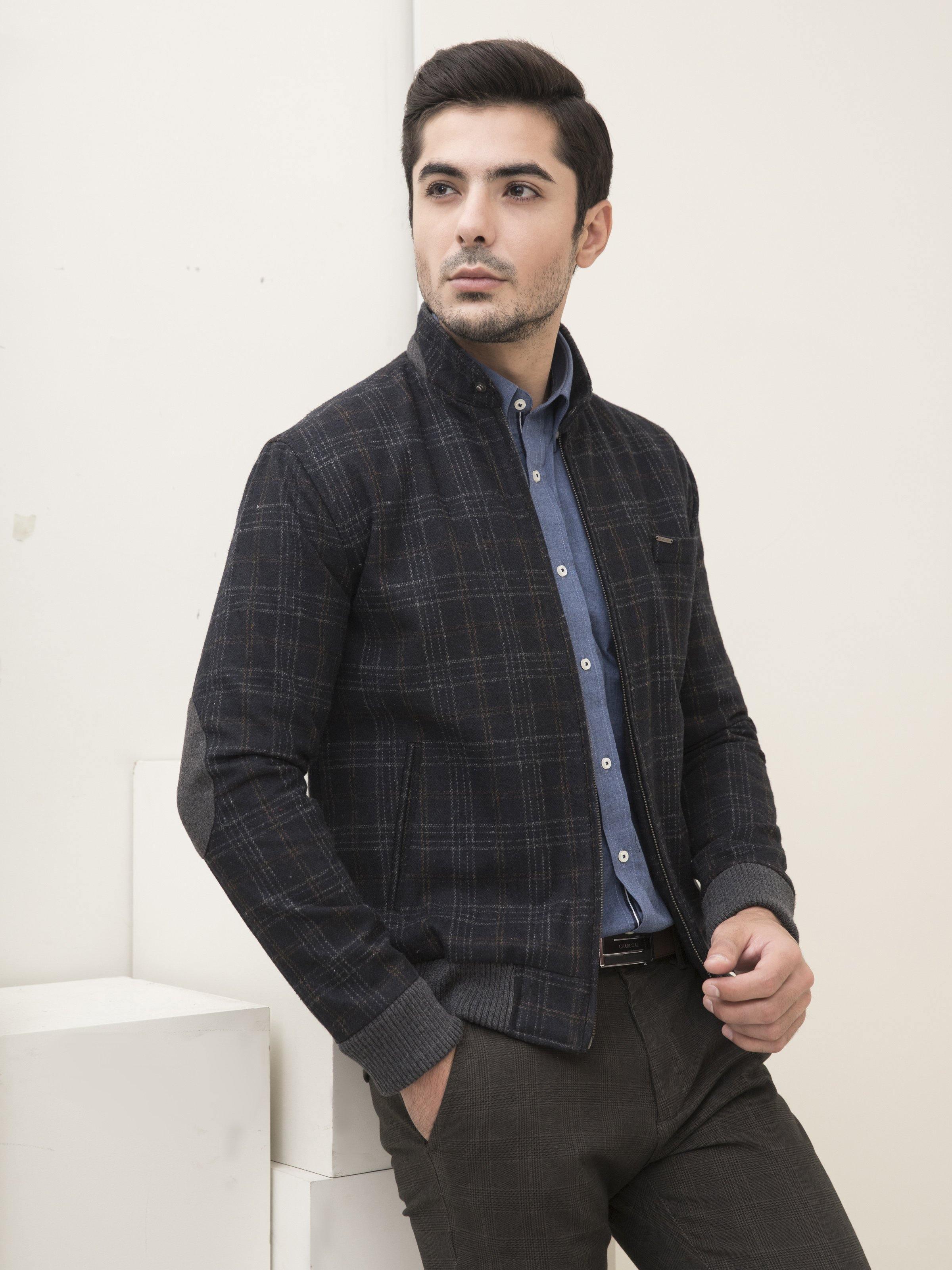 WOOLEN JACKET FULL SLEEVE NAVY GREY - Image 4