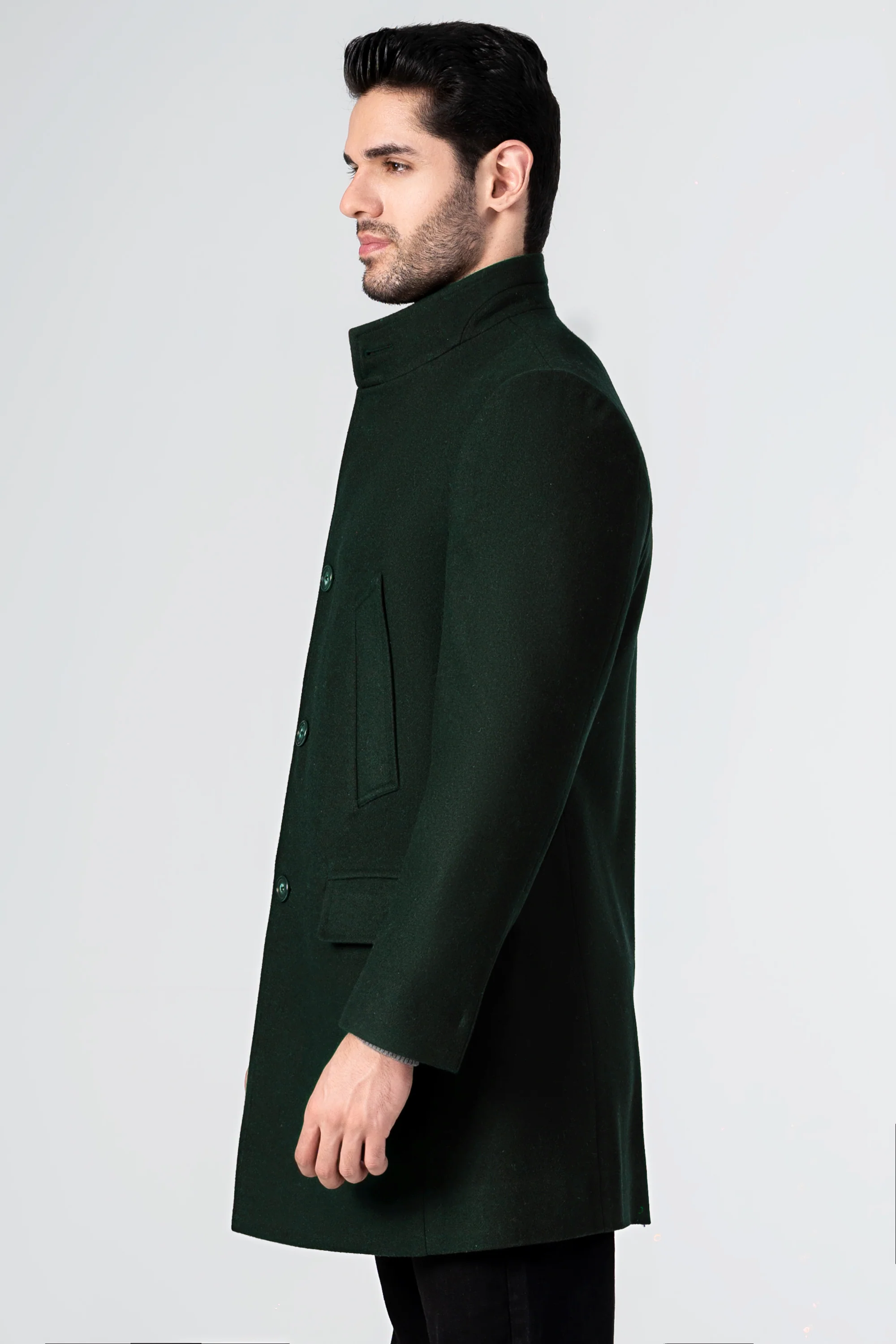 WOOLEN LONG COAT DARK GREEN - Image 3