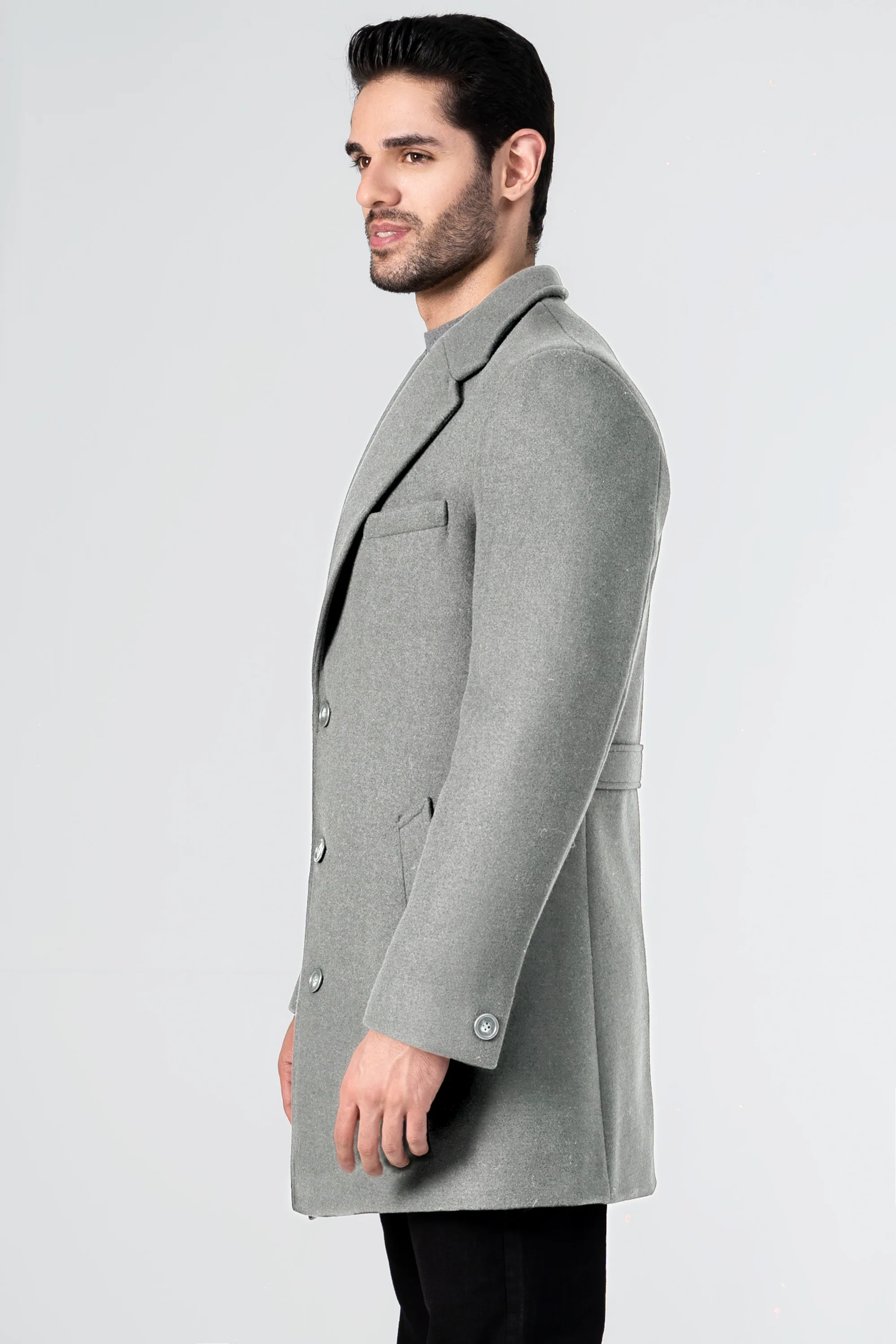 WOOLEN LONG COAT LIGHT GREY - Image 3
