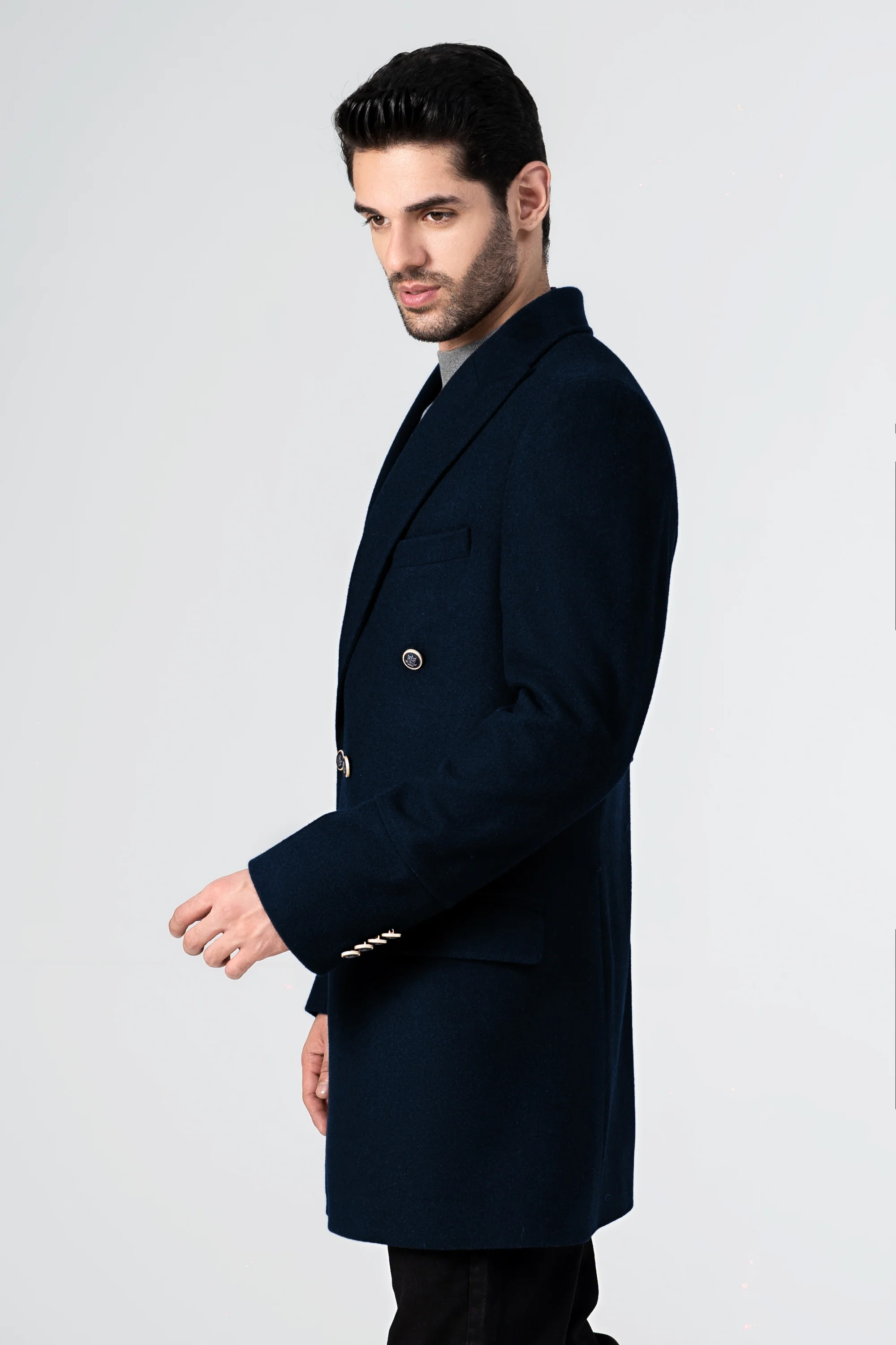 WOOLEN LONG COAT NAVY - Image 3
