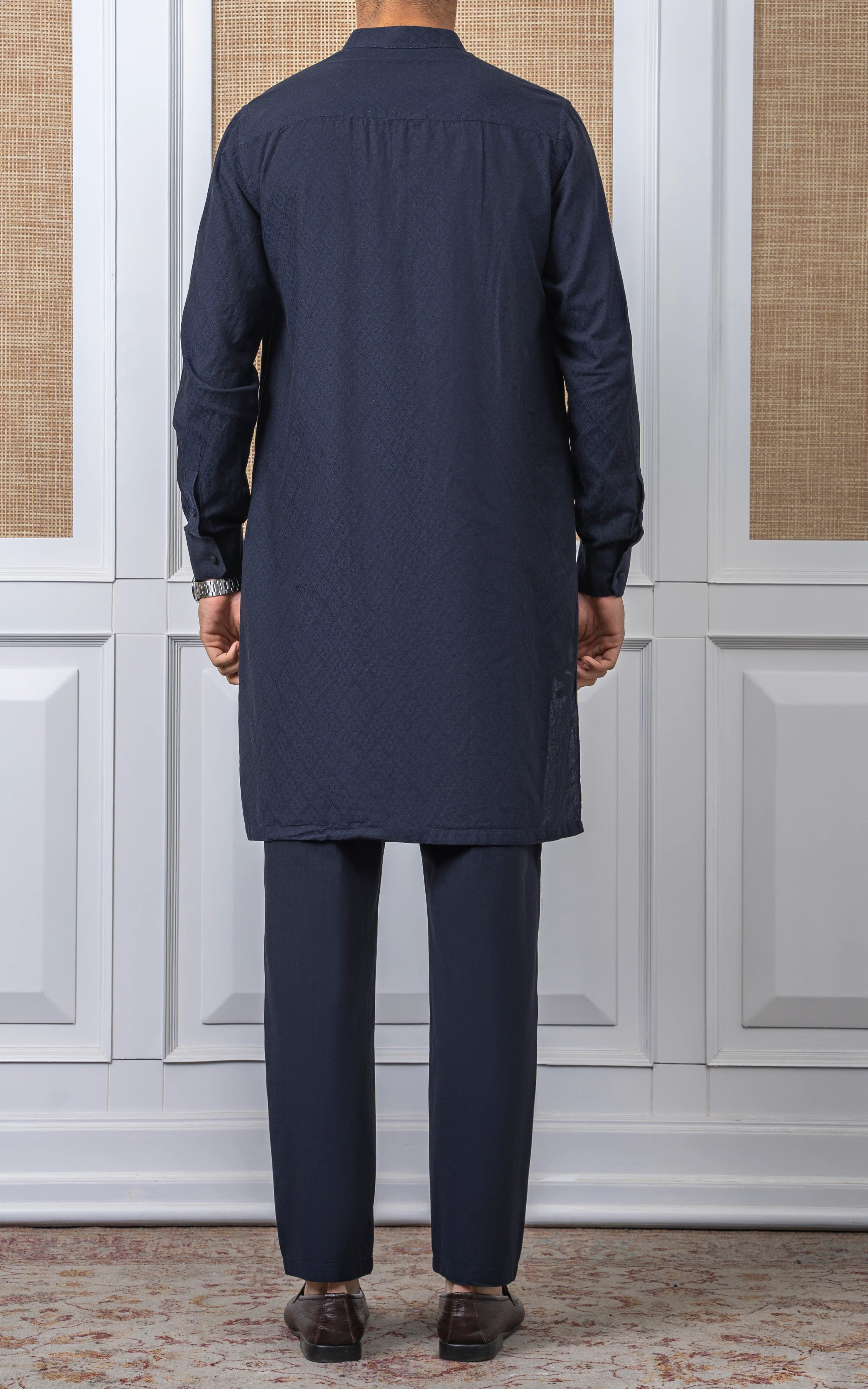 YARN DYED JACQUARD KURTA PAJAMA - SIGNATURE COLLECTION NAVY - Image 4