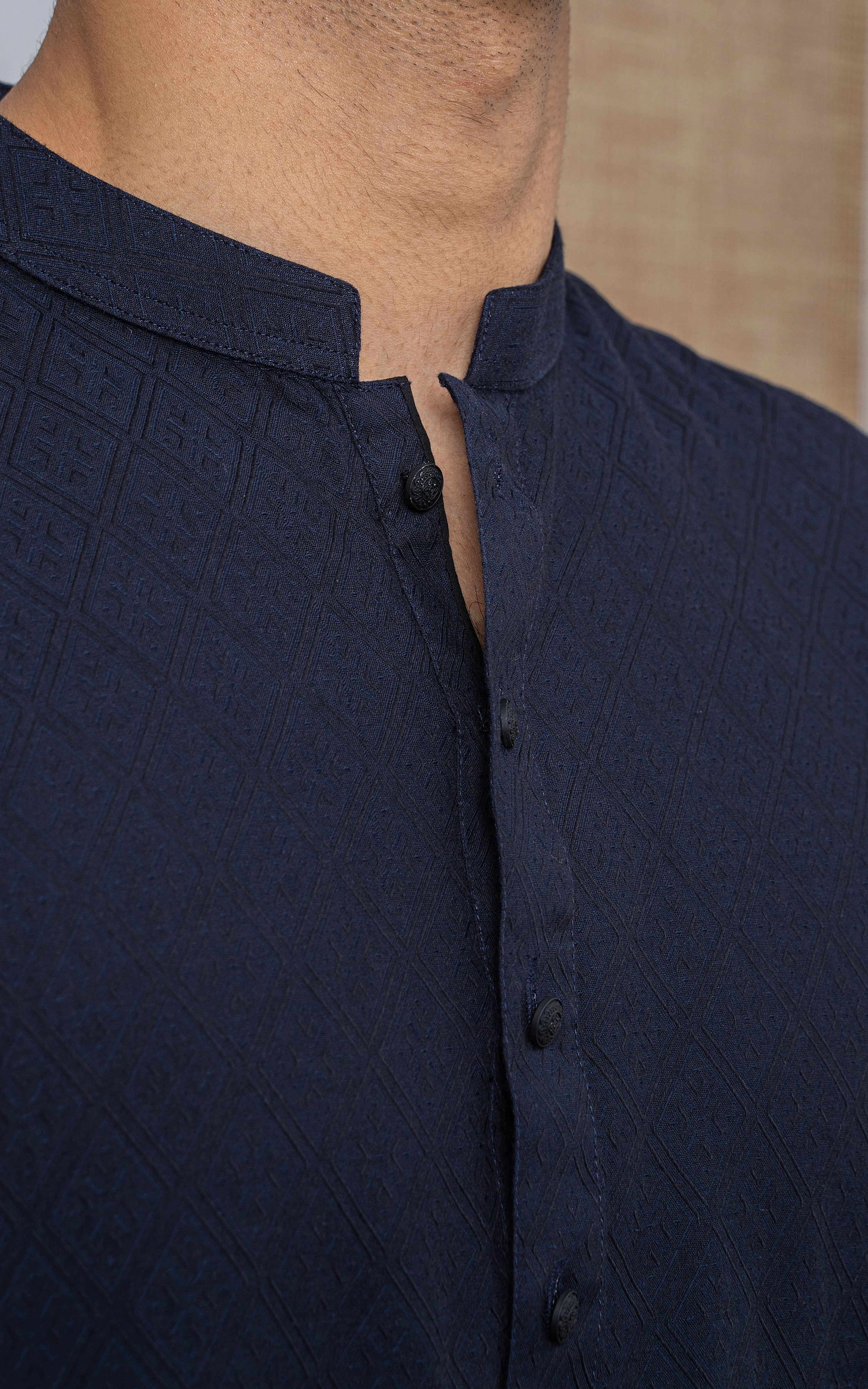 YARN DYED JACQUARD KURTA PAJAMA - SIGNATURE COLLECTION NAVY - Image 6