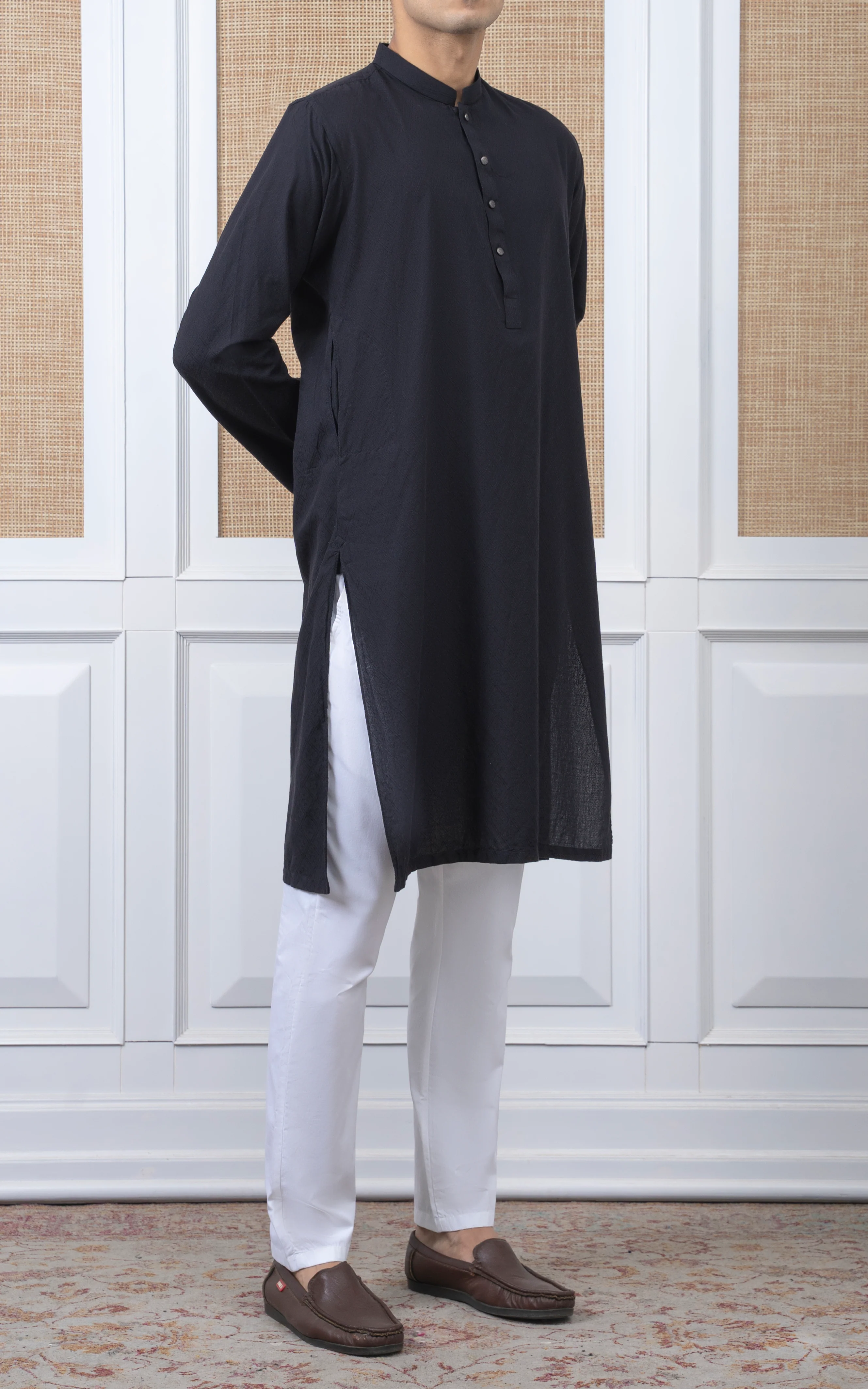 YARN DYED JACQUARD KURTA - PREMIUM COLLECTION BLACK - Image 3