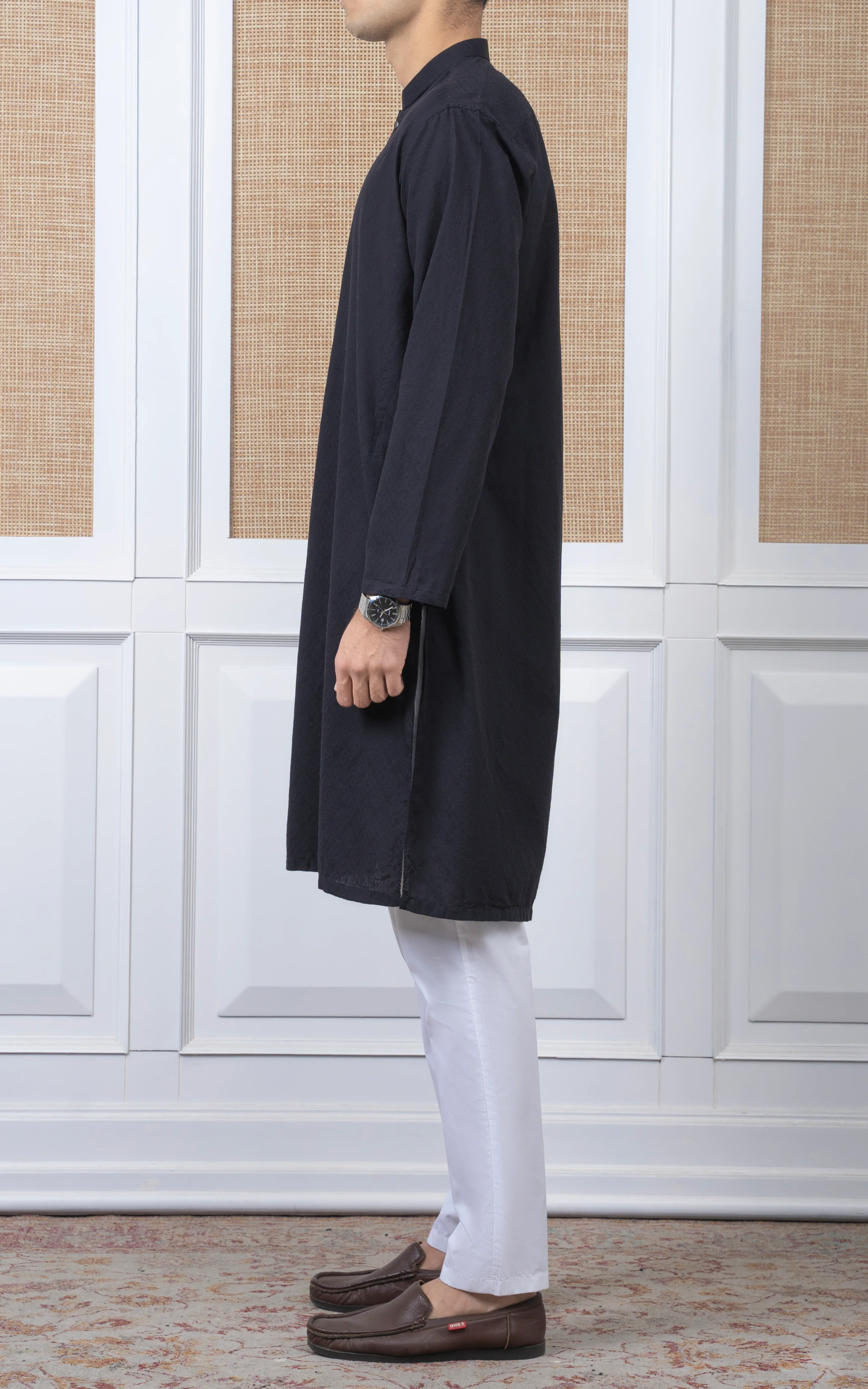 YARN DYED JACQUARD KURTA - PREMIUM COLLECTION BLACK - Image 4