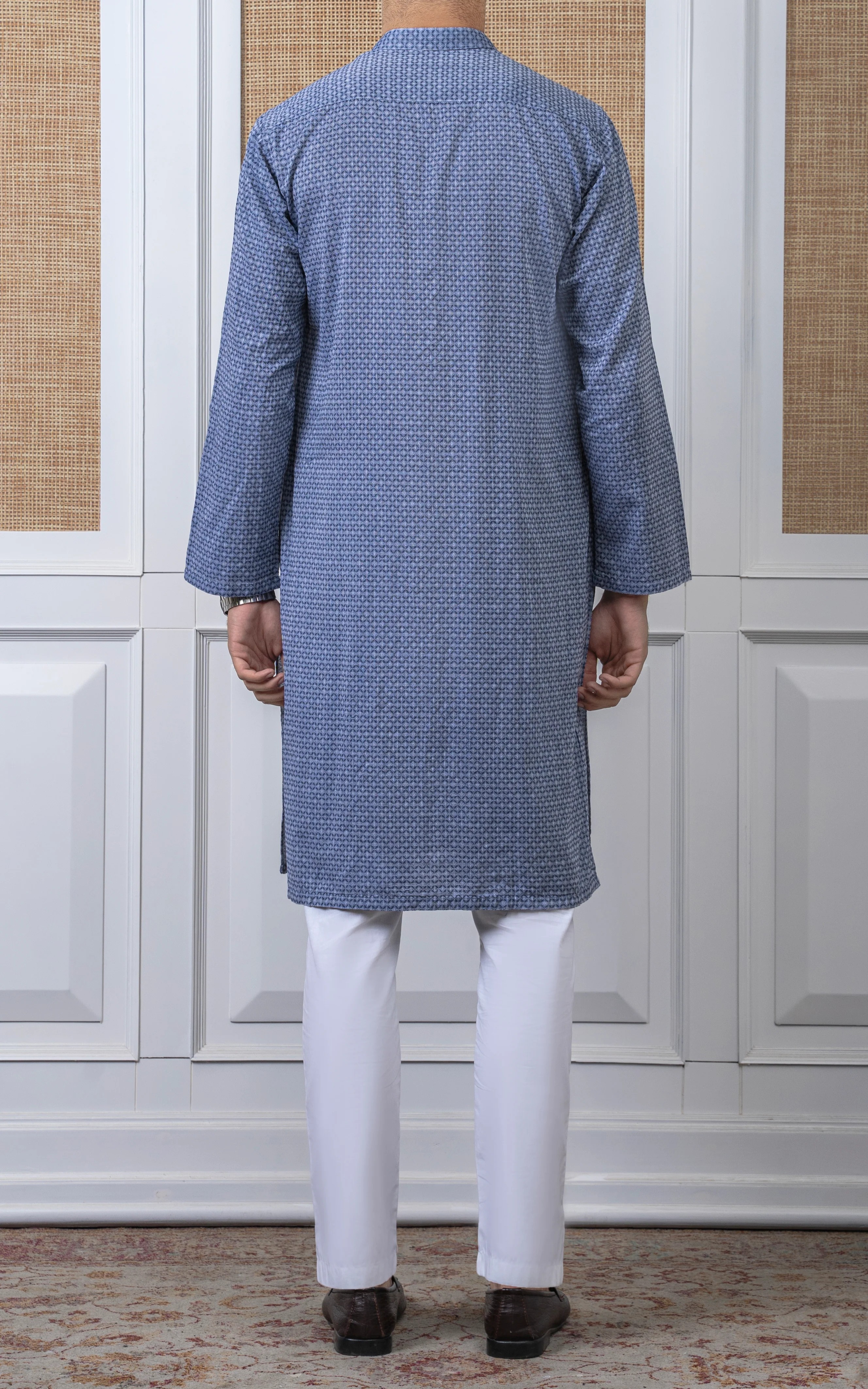 YARN DYED JACQUARD KURTA - PREMIUM COLLECTION BLUE - Image 4