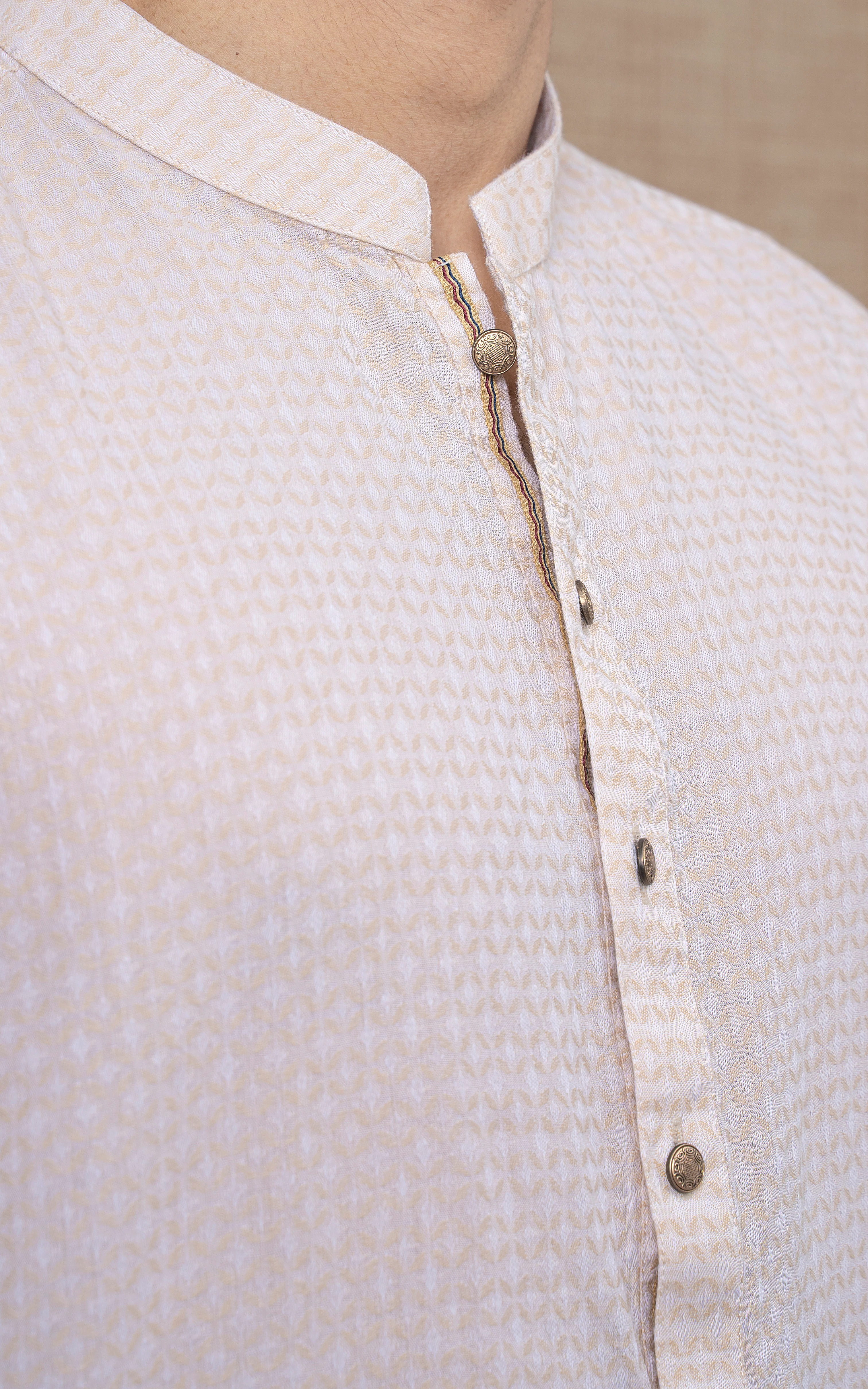 YARN DYED JACQUARD KURTA - PREMIUM COLLECTION CREAM - Image 2