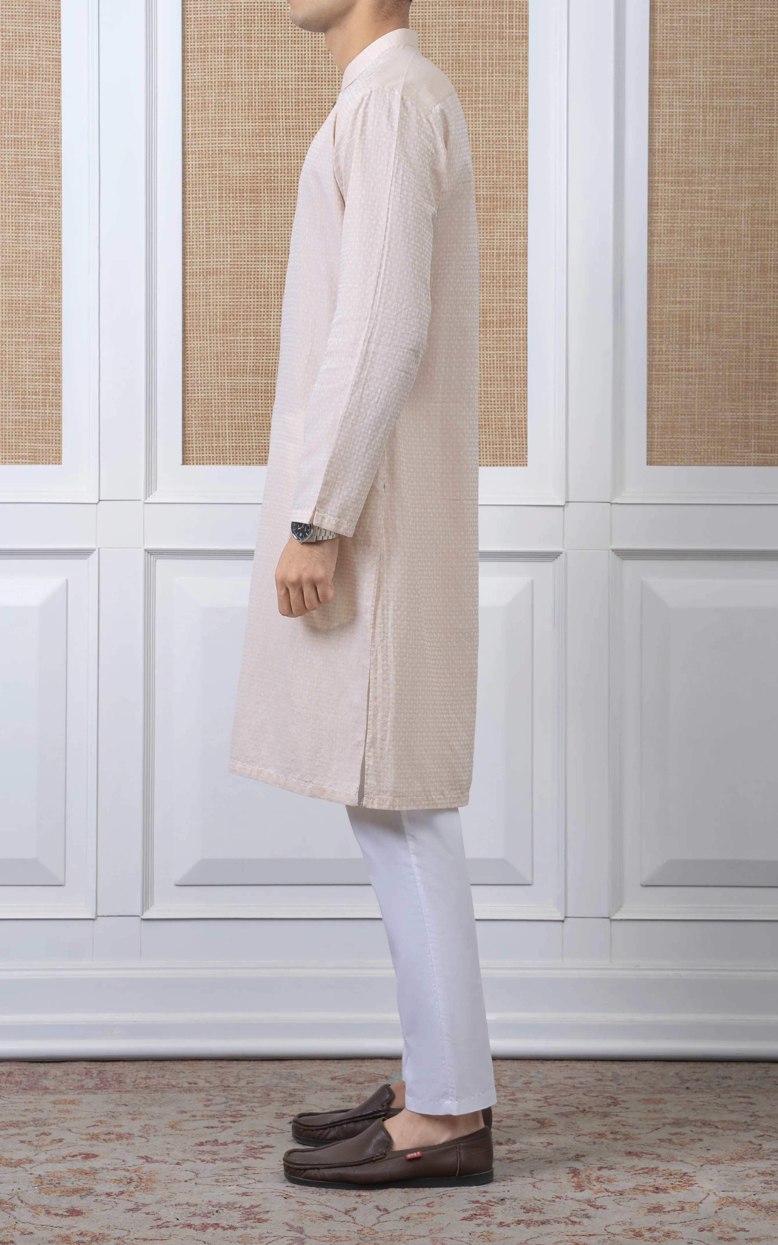 YARN DYED JACQUARD KURTA - PREMIUM COLLECTION CREAM - Image 4