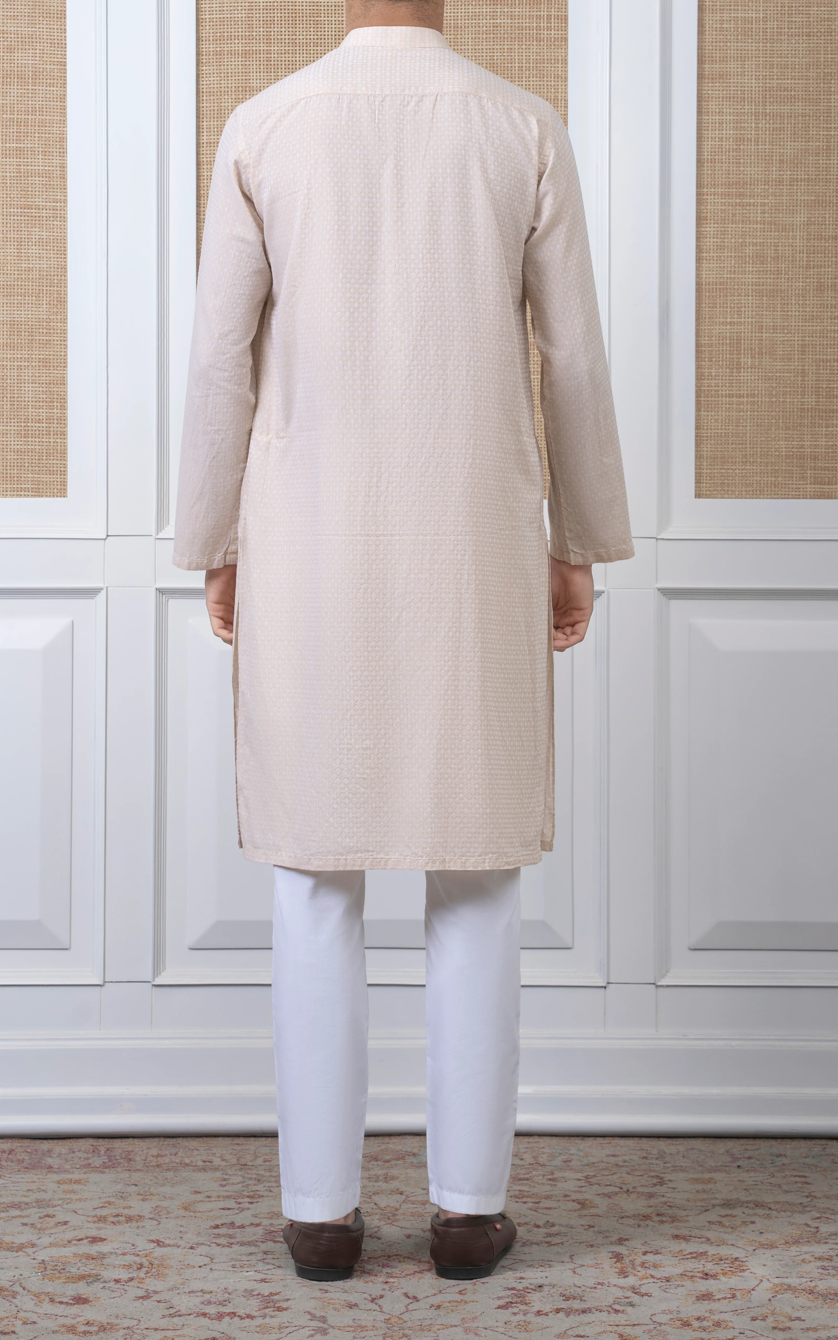 YARN DYED JACQUARD KURTA - PREMIUM COLLECTION CREAM - Image 5