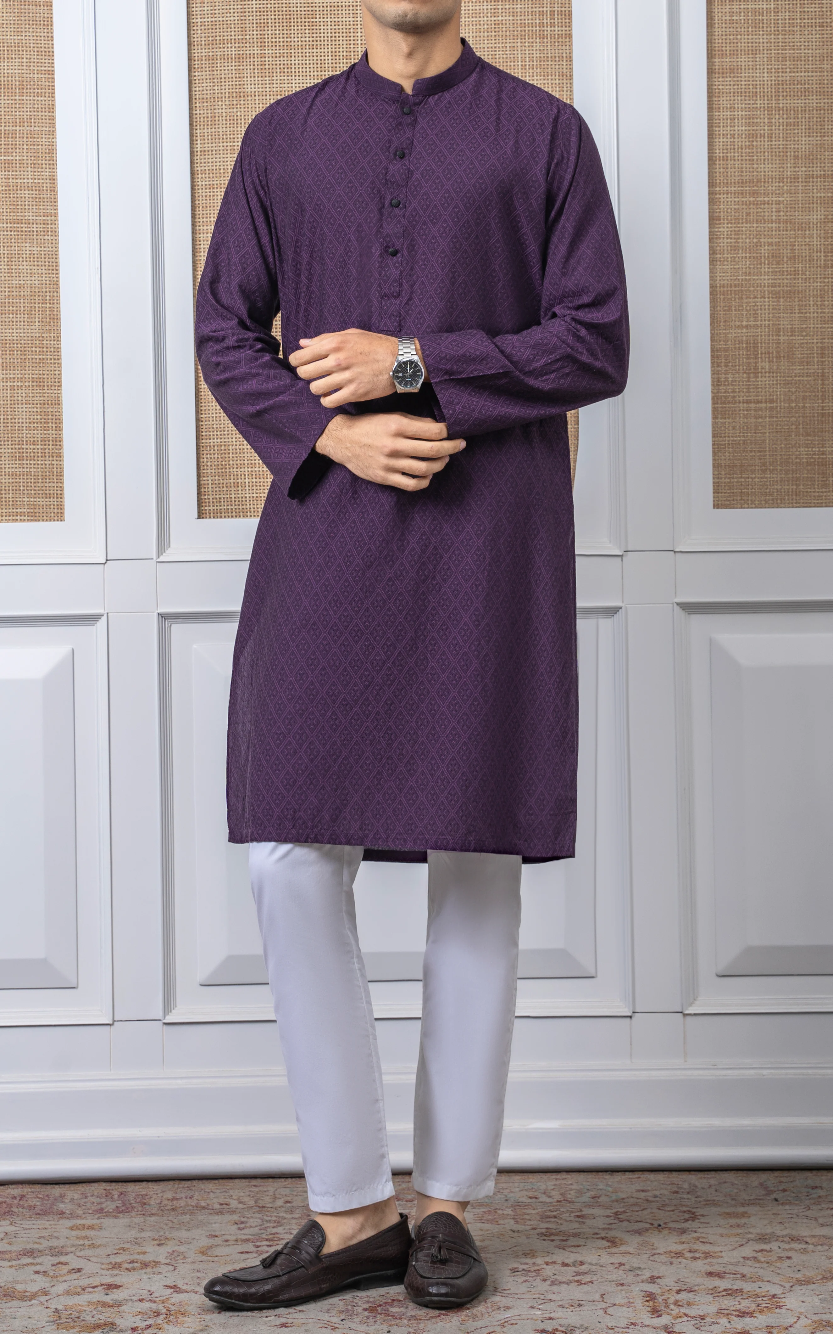 YARN DYED JACQUARD KURTA - PREMIUM COLLECTION MAGENTA